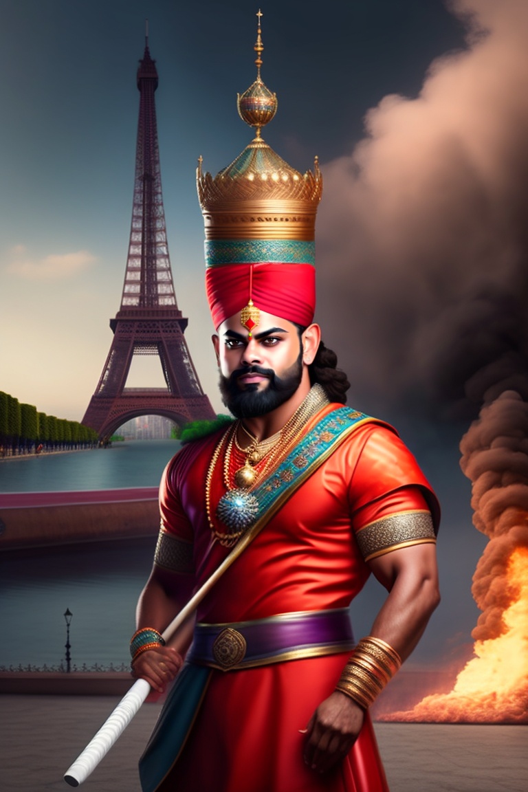 Lexica - Virat Kohli dressed as a Rajput King, with a bat, beating a ...