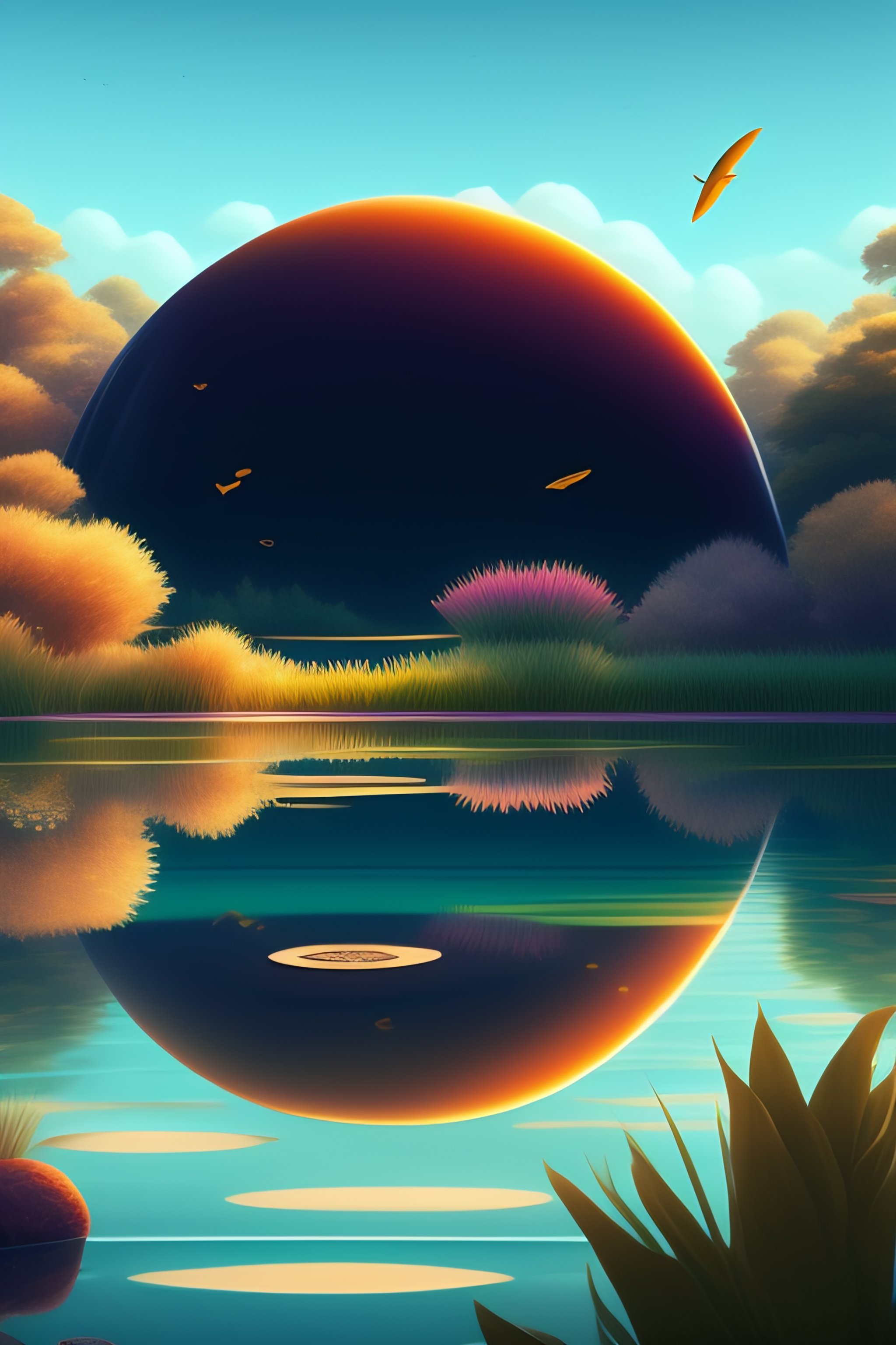 Lexica - View of gorgeous pond with a lot of small water ripples, happy ...