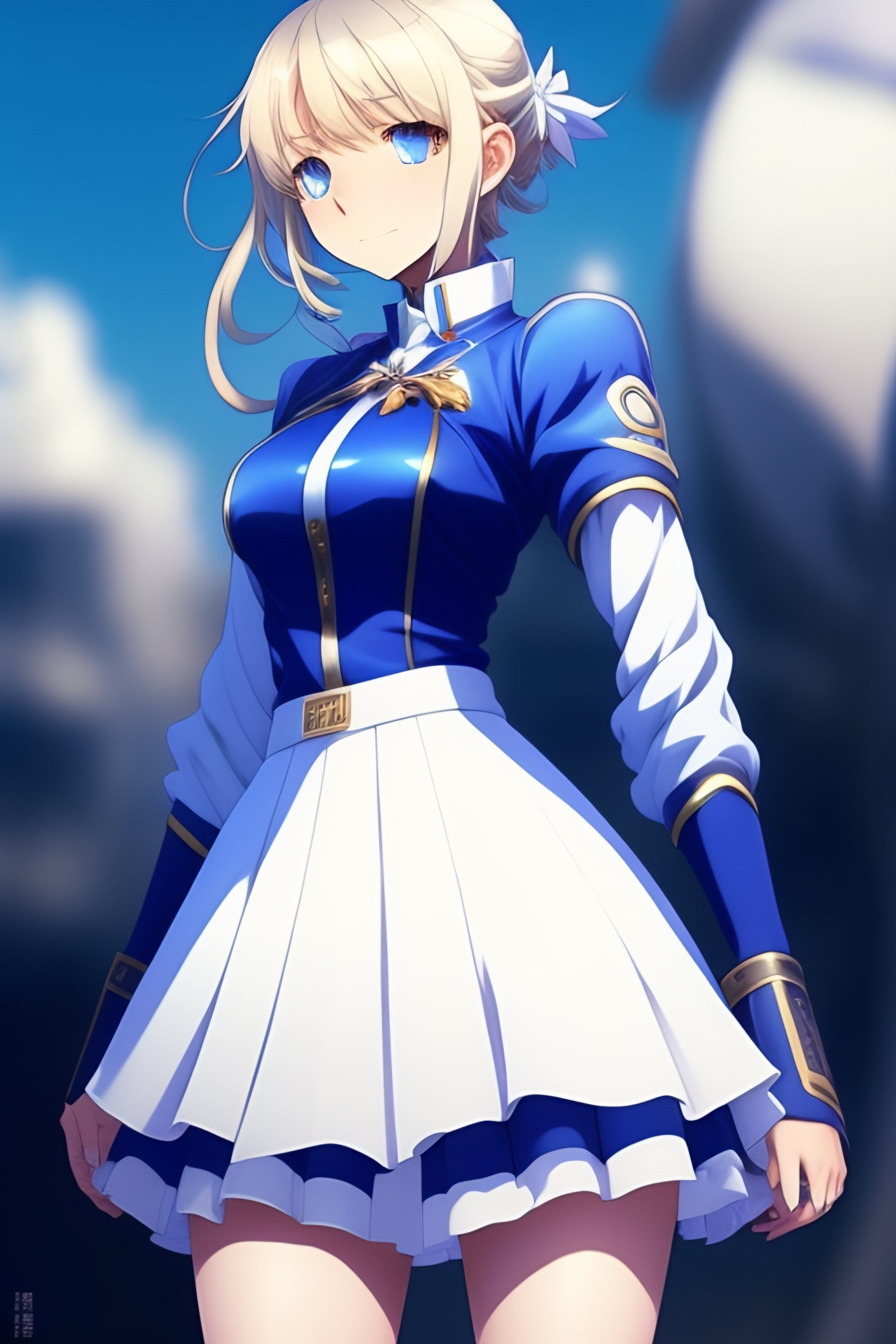 Lexica Fgo blond haired blue eyed anime girl in a short blue