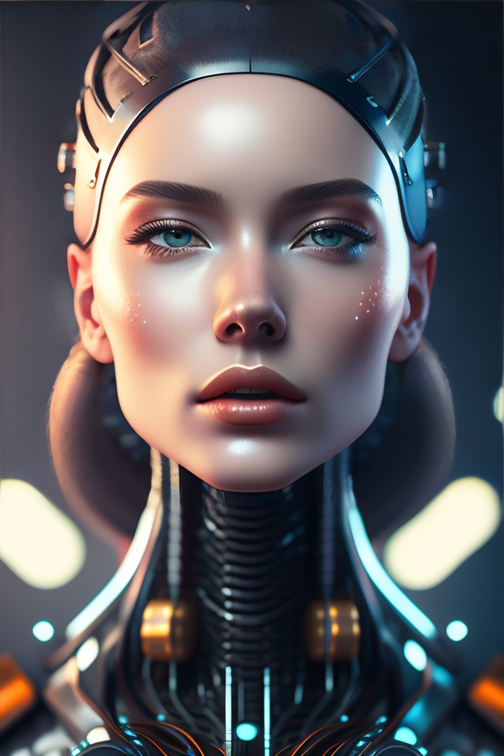 Lexica - Portrait of a robot girl, enormous lips, transparent neck ...