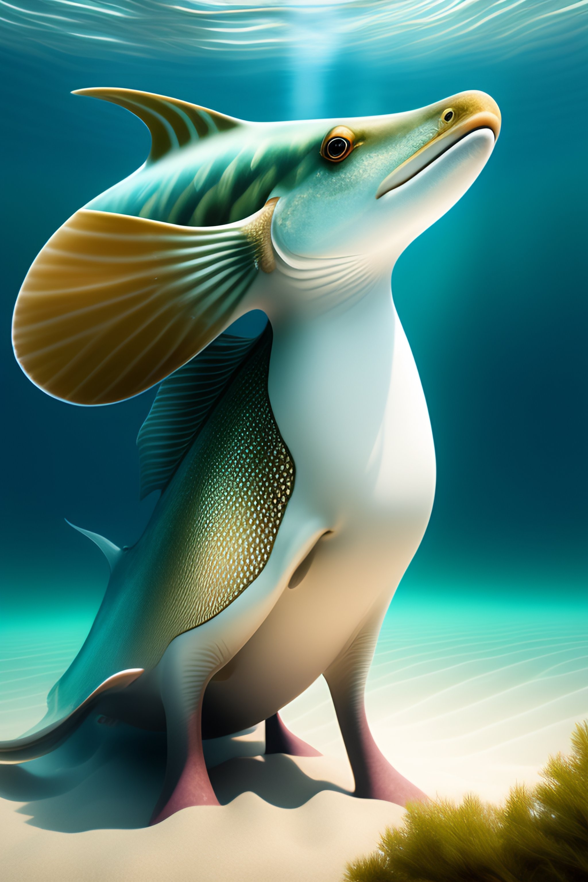 Lexica - Realistic mythological sea animal with two fins