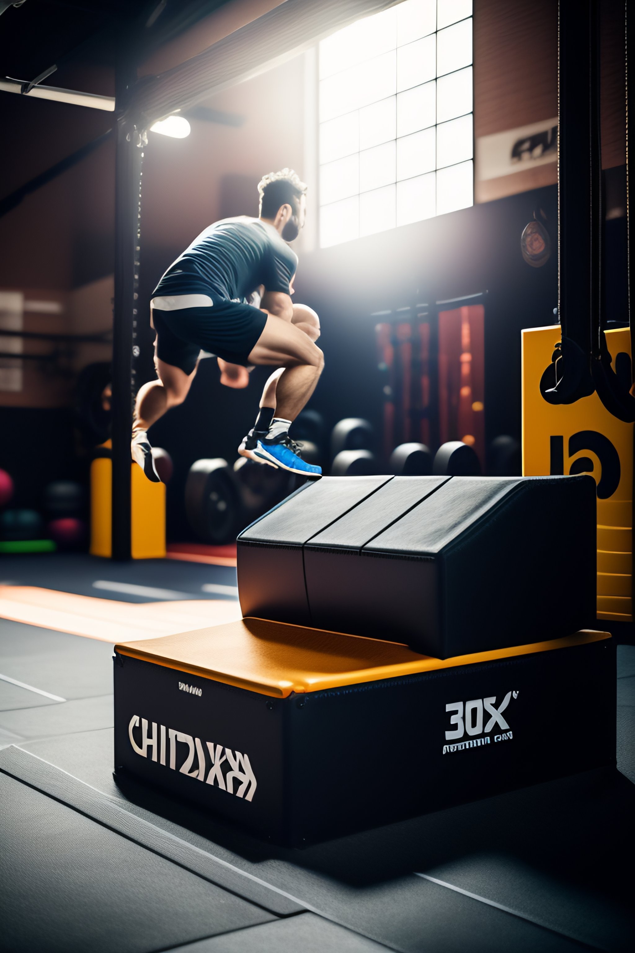 Lexica - Highly detailed, man train box jump with box in crossfit gym ...
