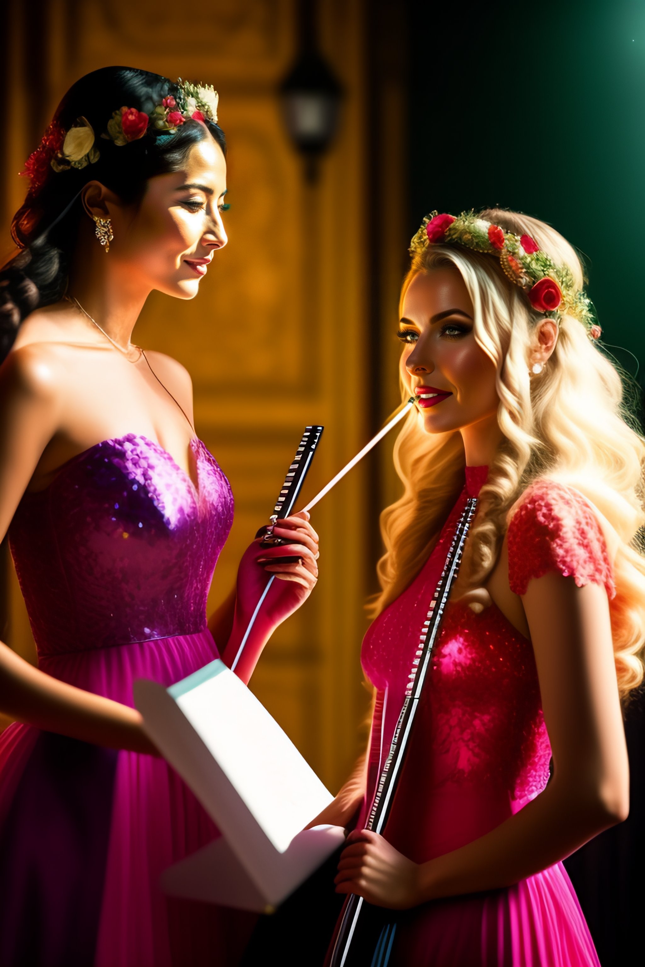 Lexica Female Flautists in dresses playing a bright concert in the