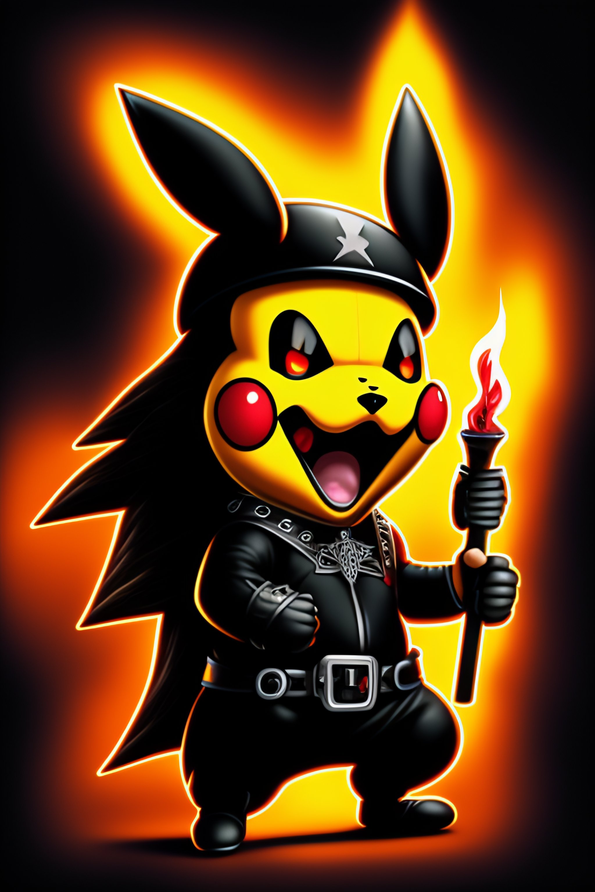 Lexica A metalhead pikachu with a black metal band shirt , tattoos