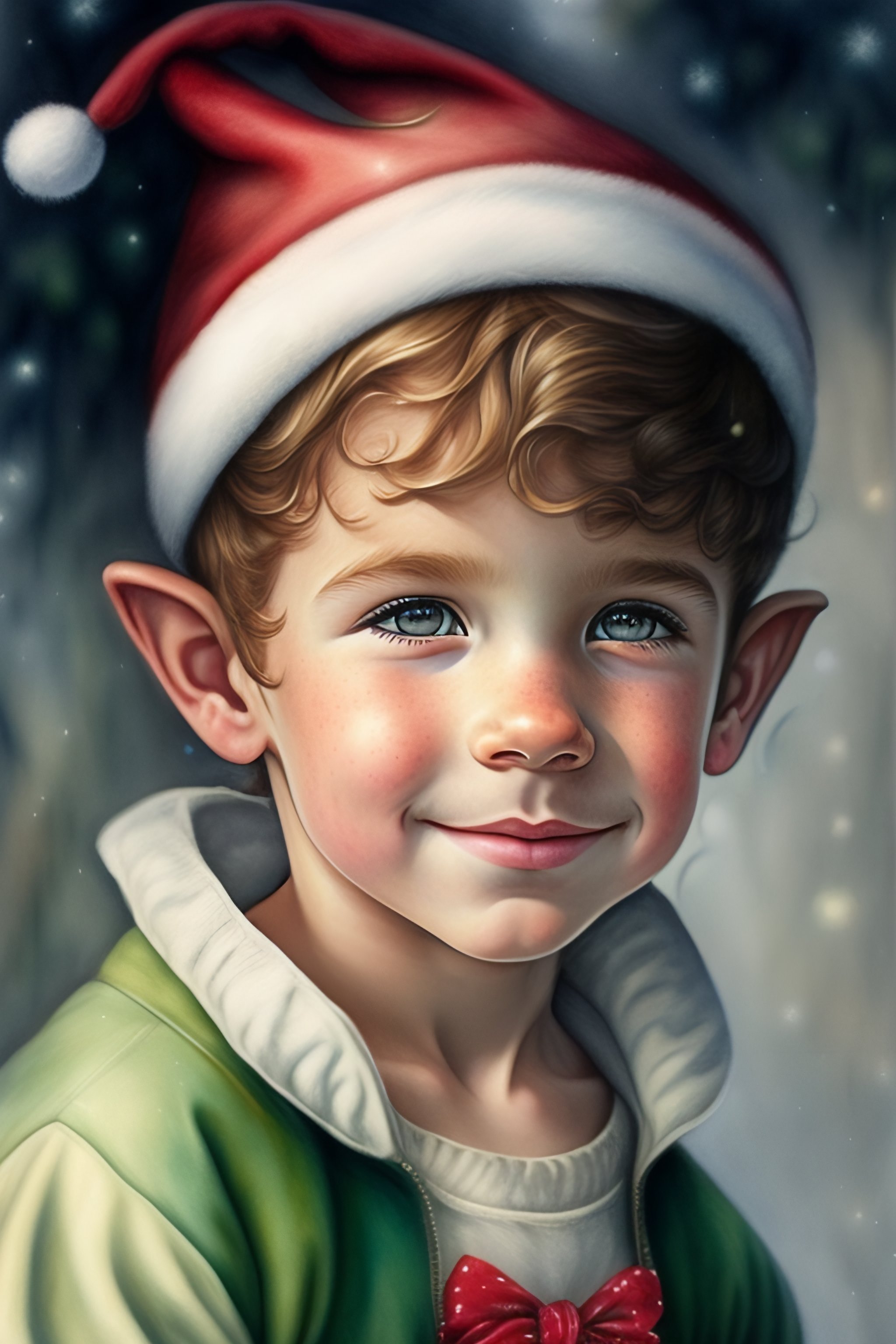 Lexica - Pencil drawing 2ears toddle boy christmas elf, water color ...