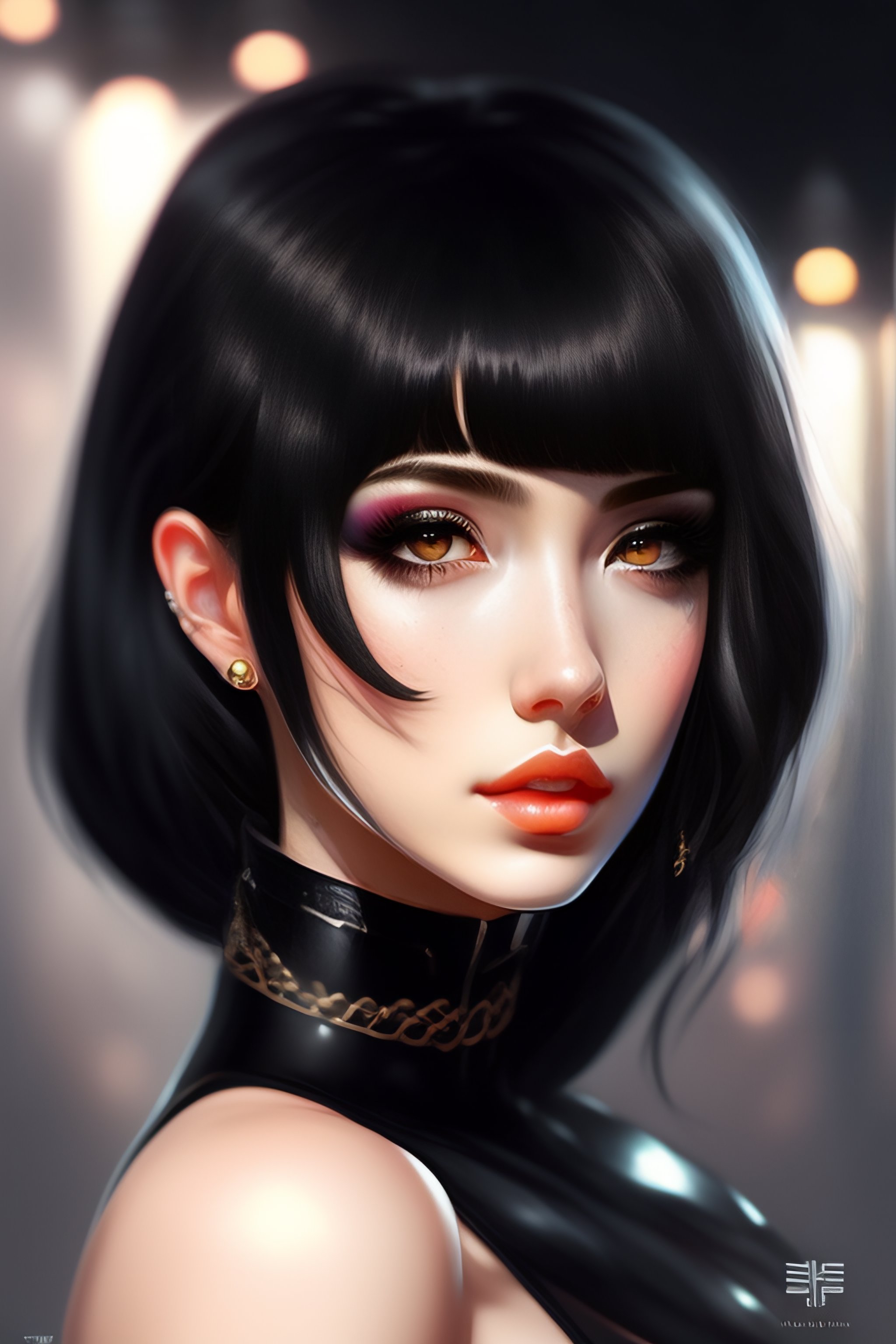 Lexica - E-girl, fully body, black hair, bangs hairstyle, pale skin ...