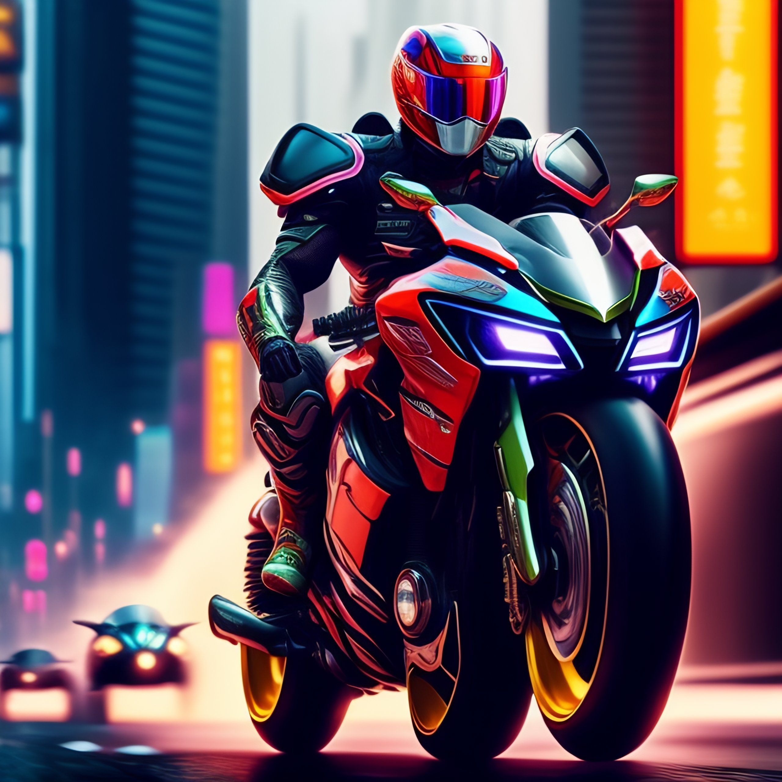 Lexica - A Kamen Rider wearing a full-body tech mech rides a motorcycle ...