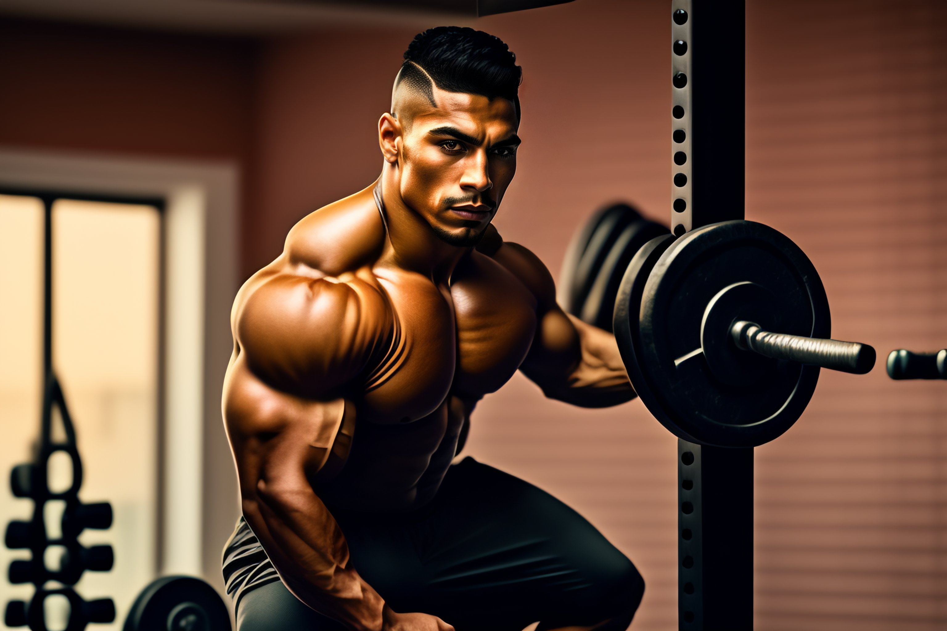 Lexica - Portrait of a Latino bodybuilder with a buzz cut lifting weights