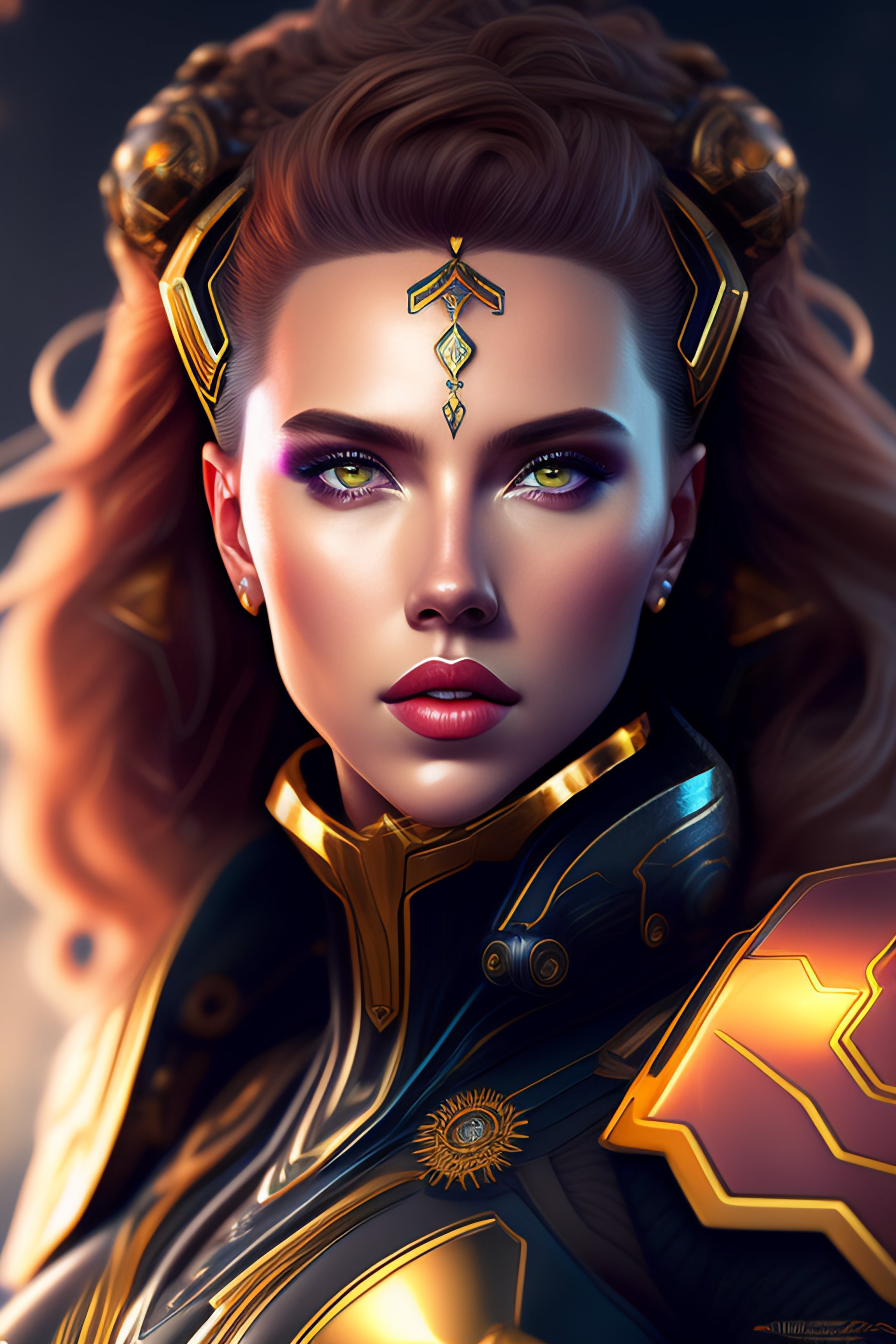 Lexica - Symmetry!! portrait of cyberpunk Scarlett Johansson empress ...