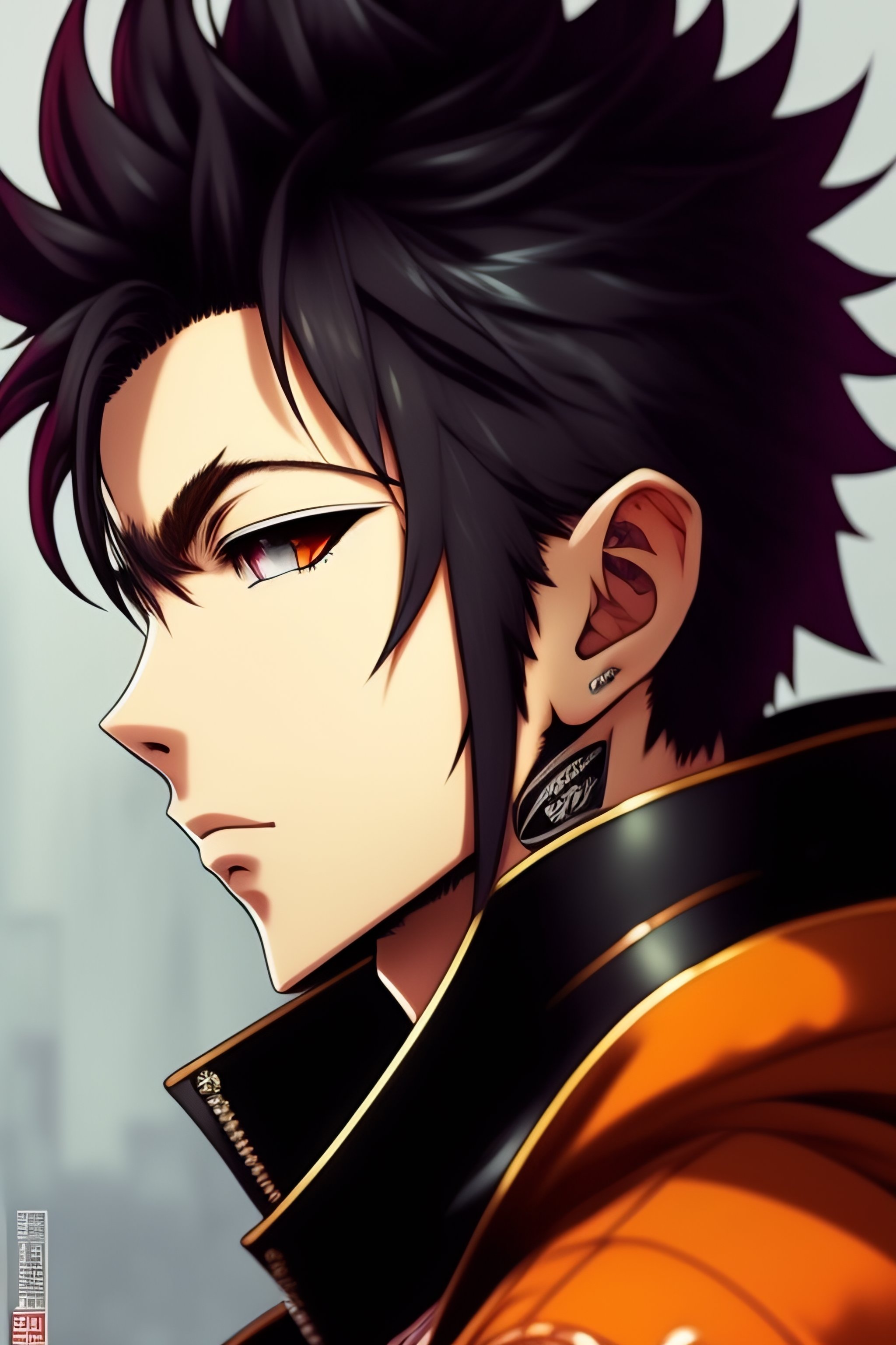 Lexica - Anime style punkrock man with short messy hair and short beard