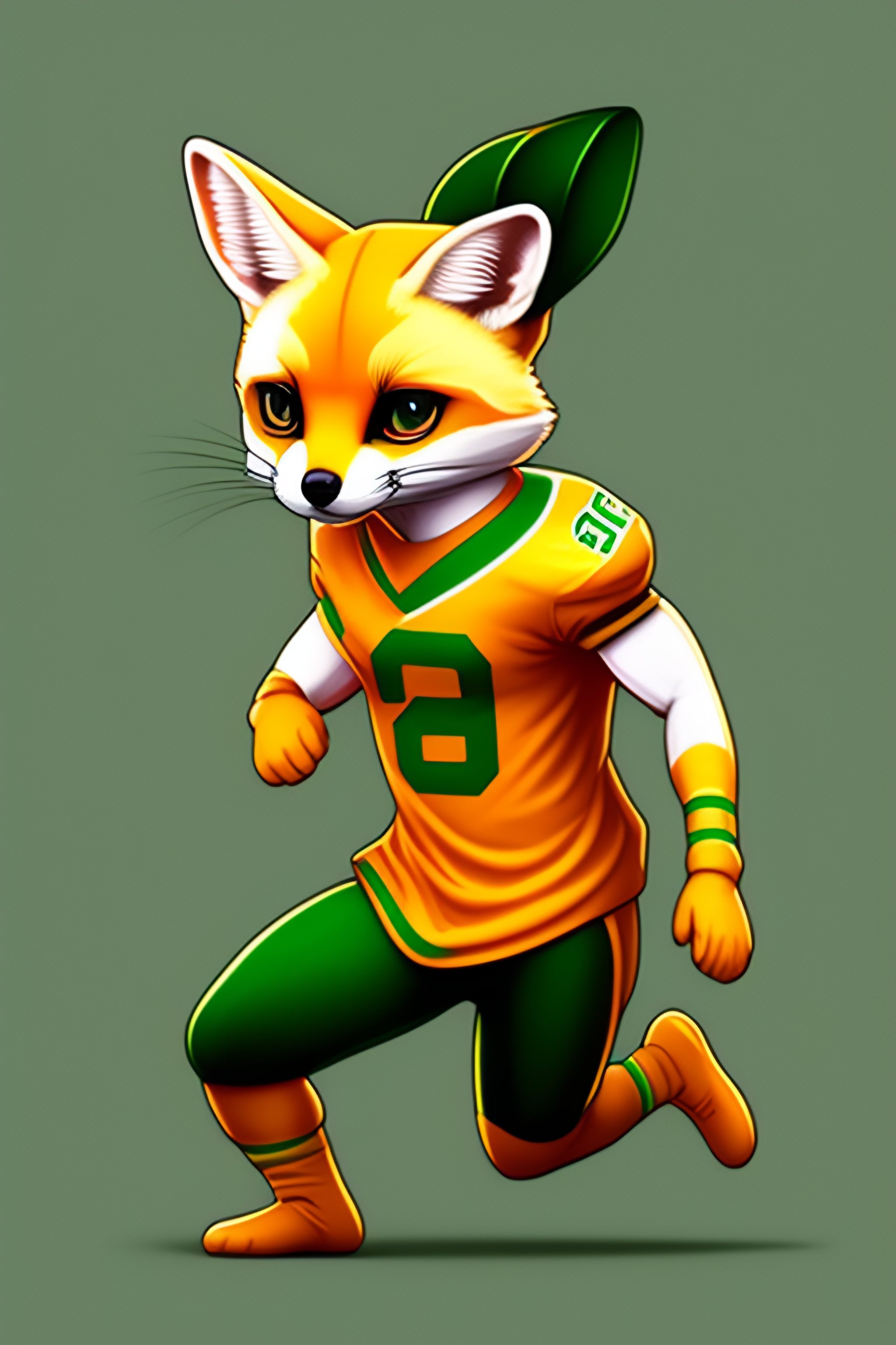 Lexica - Fennec fox , orange , football player , as human , wear green ...