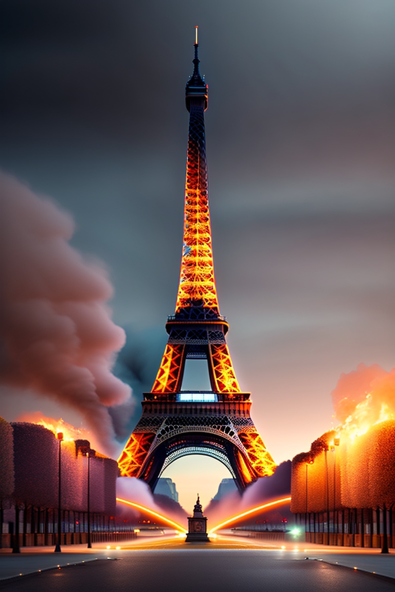 Lexica Aliens in paris, eiffel tower fire