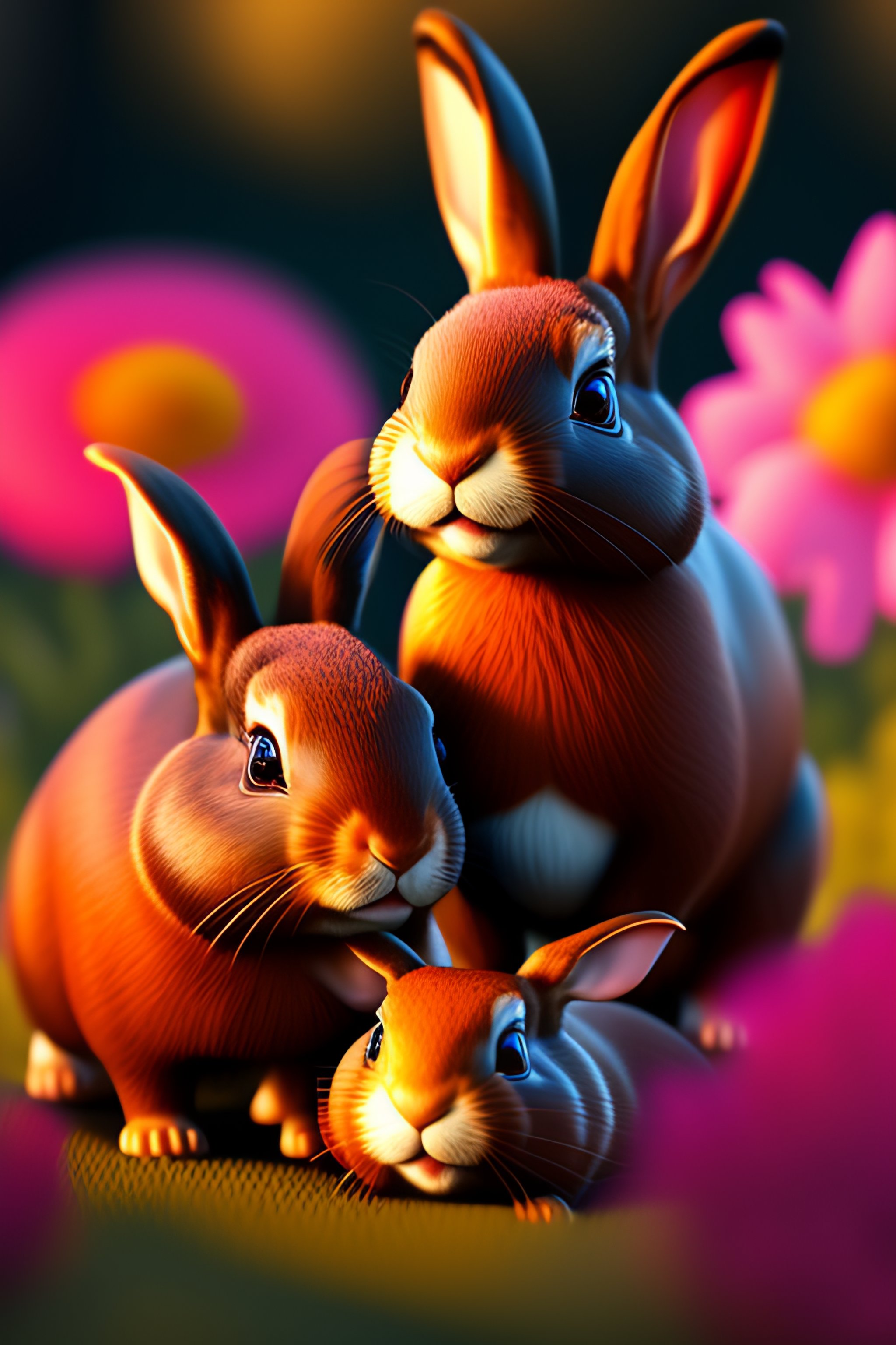 Lexica - 3d family brown rabbits, red eyes, pink nose, character ...