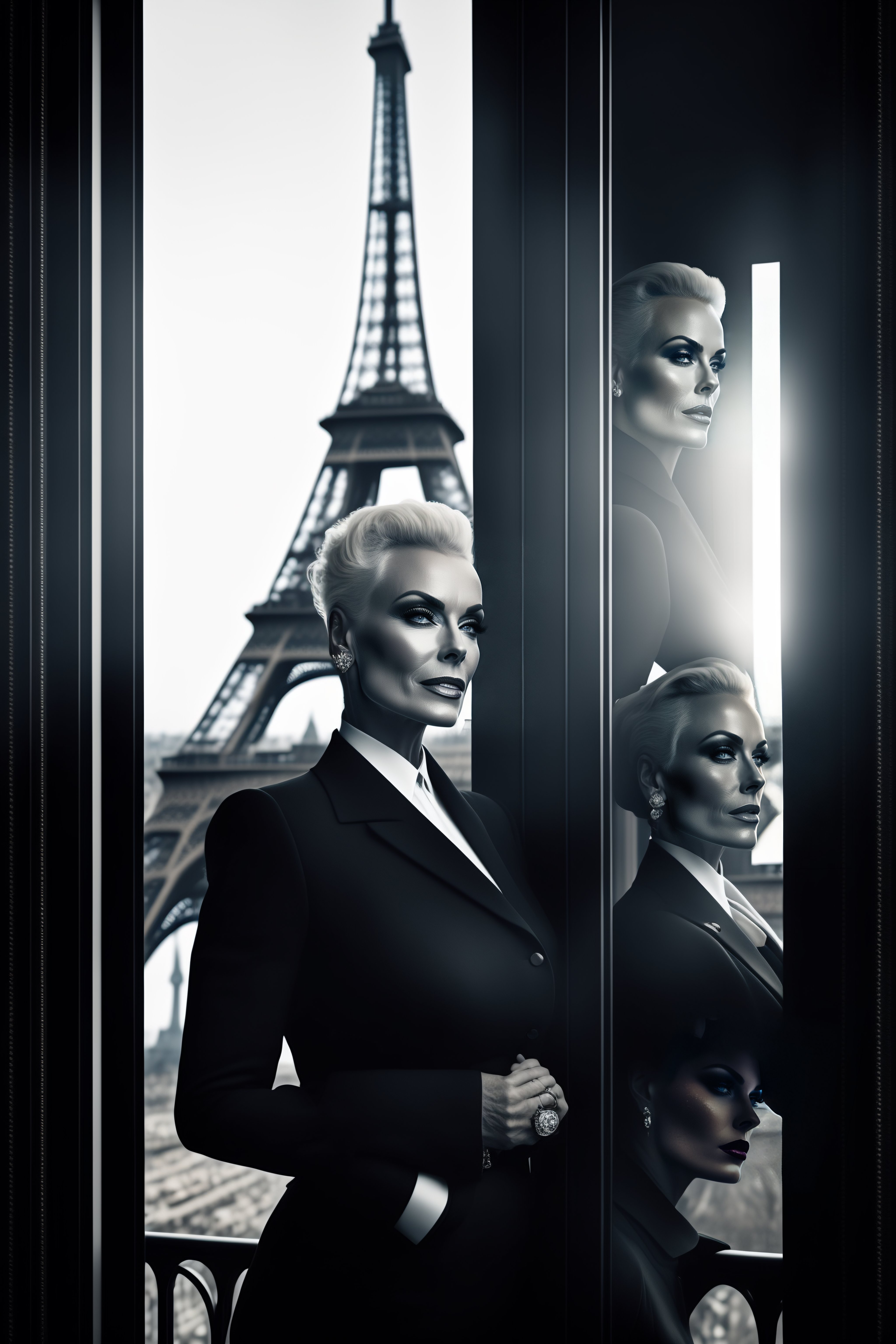 Lexica - Brigitte nielsen in front of a window in paris with the eiffel ...