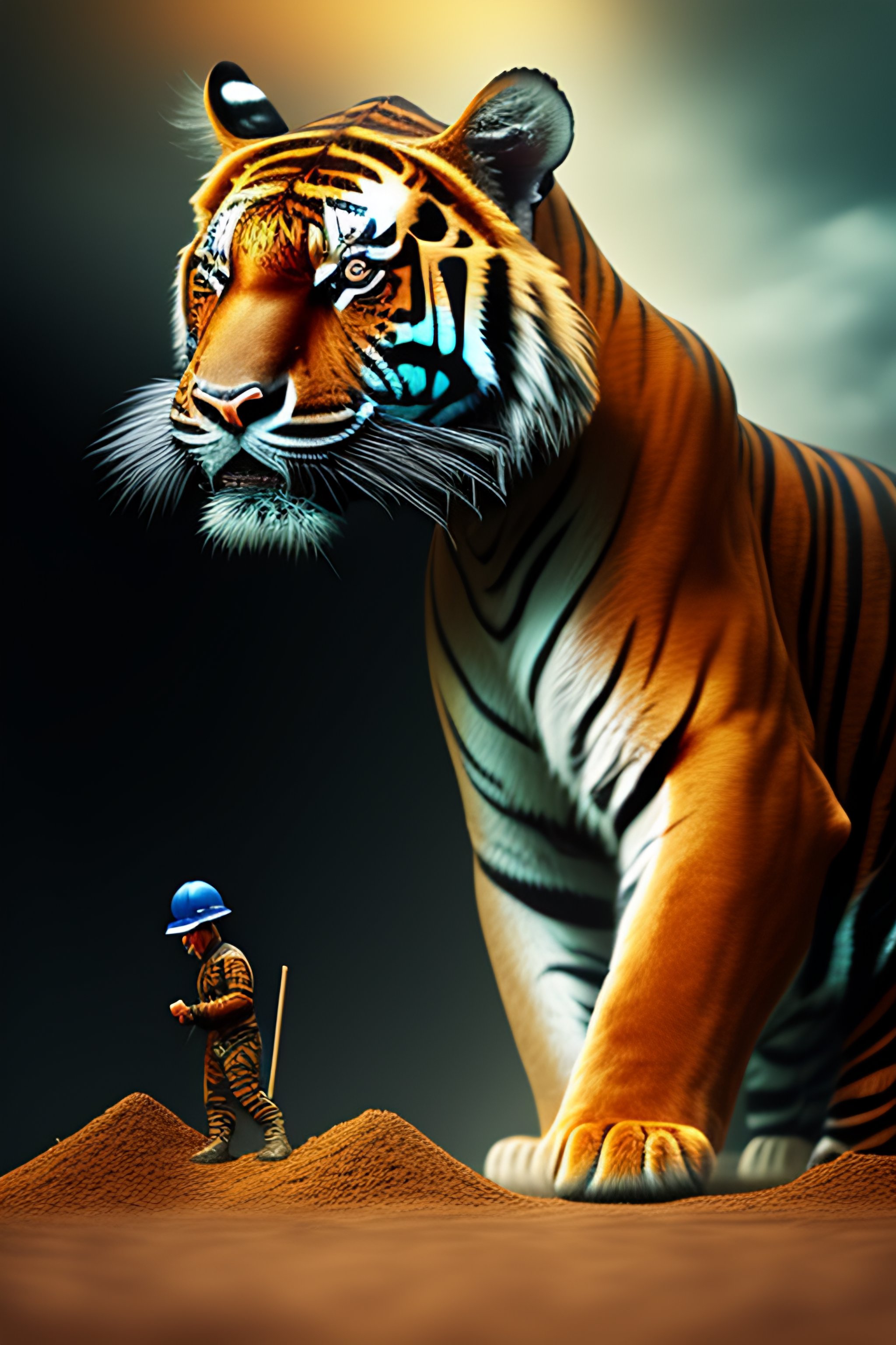 Lexica - A tiger in a construction suit and a construction helmet