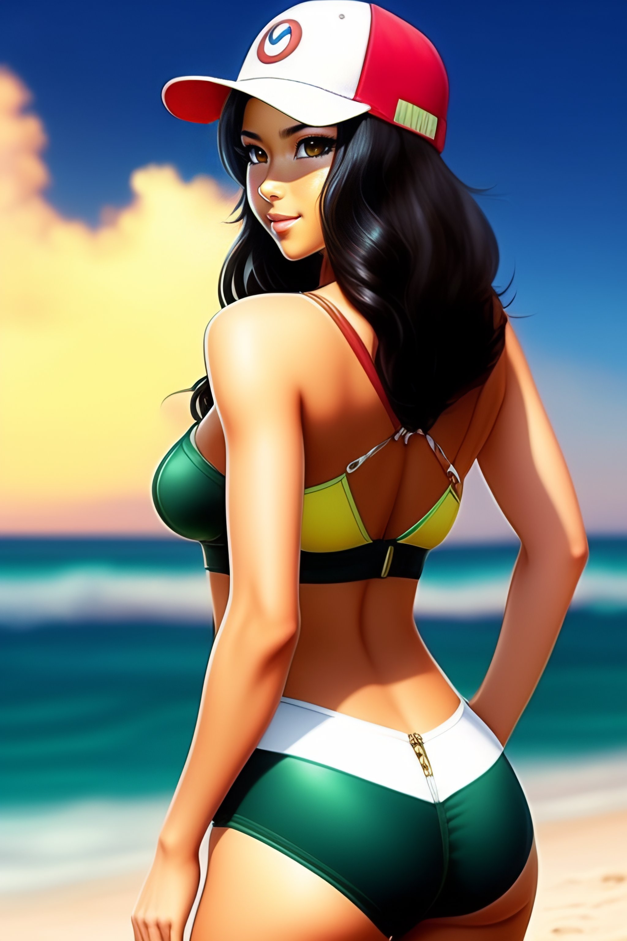 Lexica Pokemon trainer in bikini clothes from behind by Ken