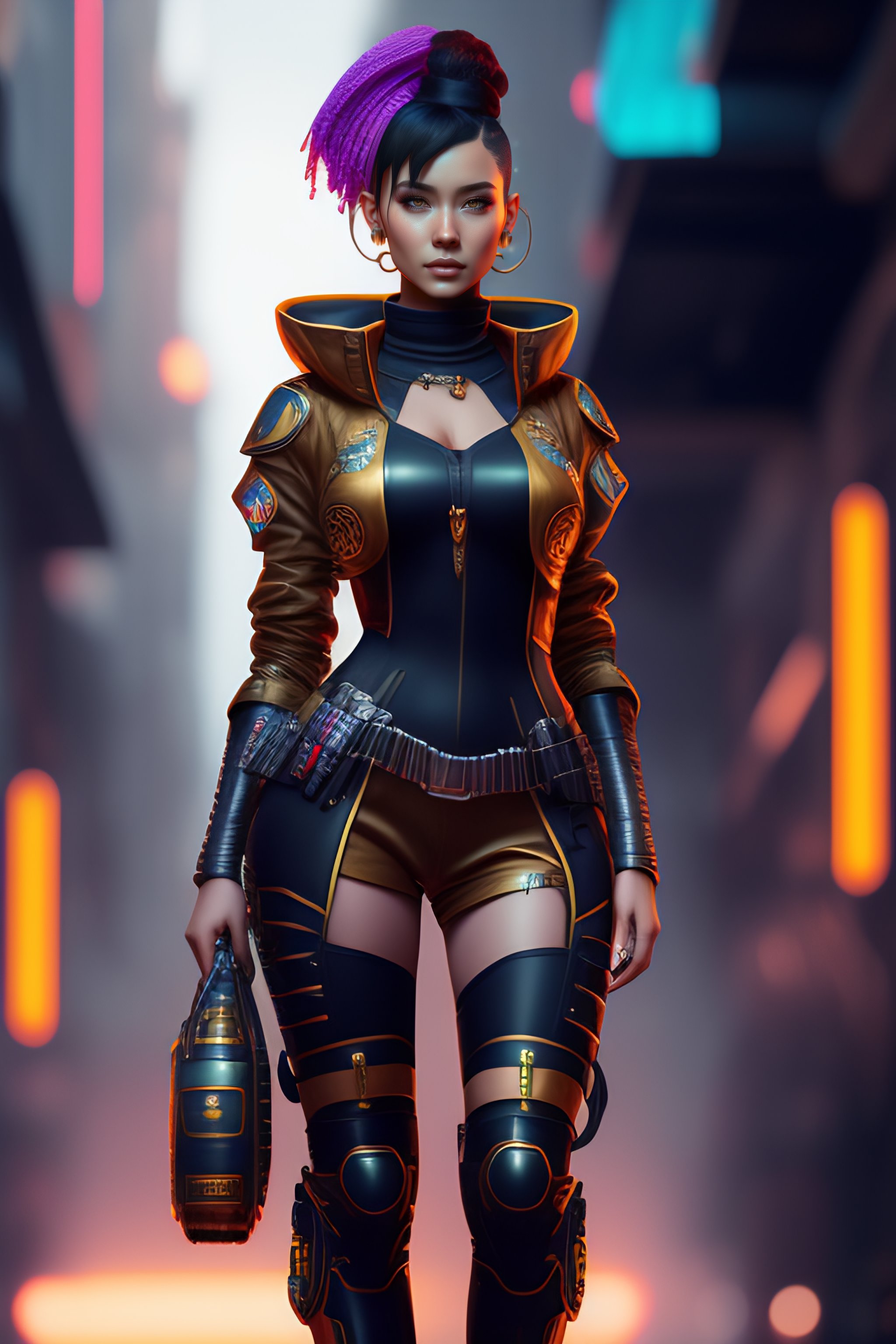 Lexica   Mech Punk Clothes With Short Hair Girl, Battle Status, Hyper