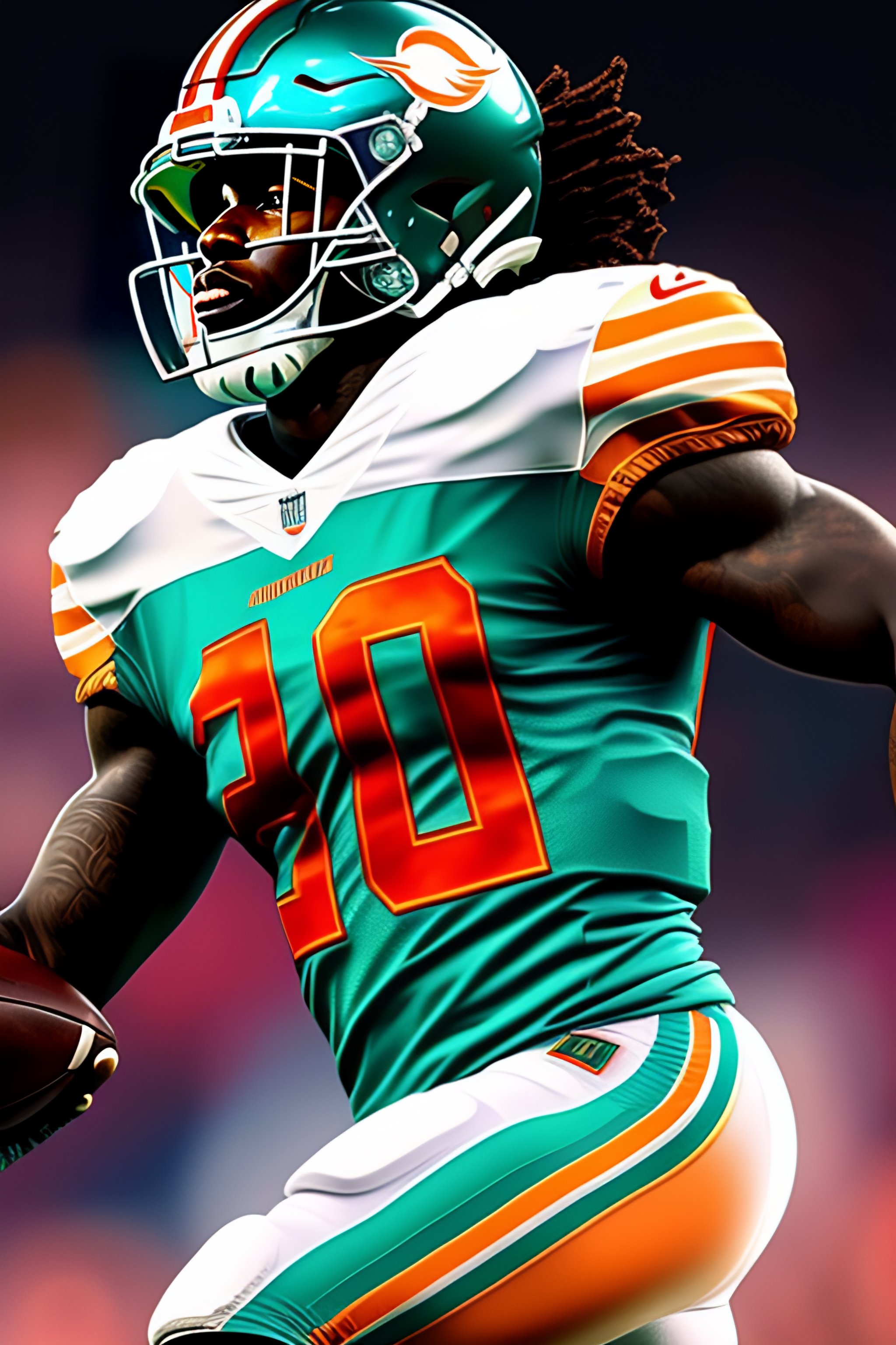 Lexica - Highly detailed portrait of tyreek hill miami dolphins football,  teal & orange uniform with # 10 printed, unreal engine, fantasy art by  greg