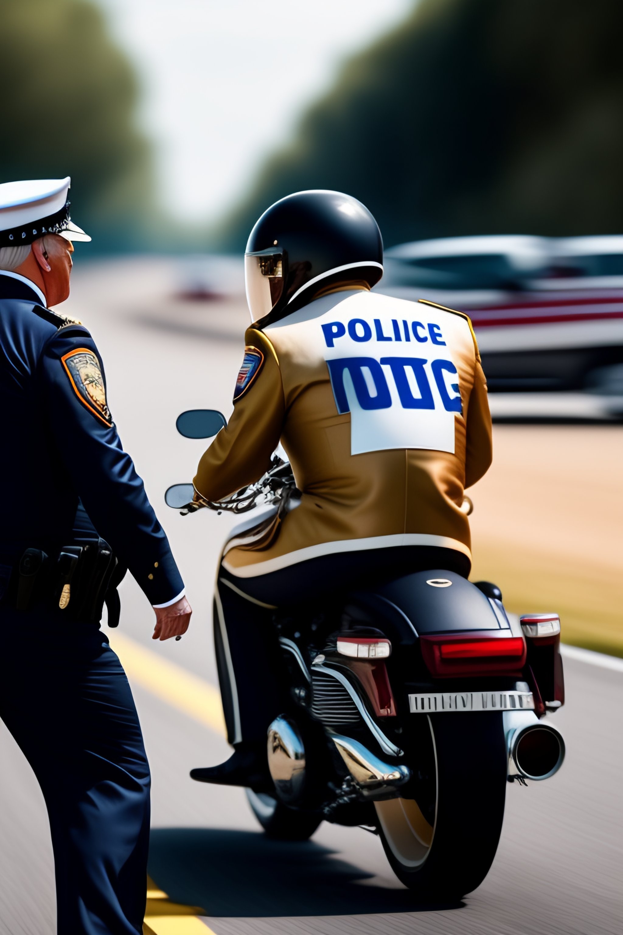 Lexica - Donald Trump riding a motorcycle is caught by the police