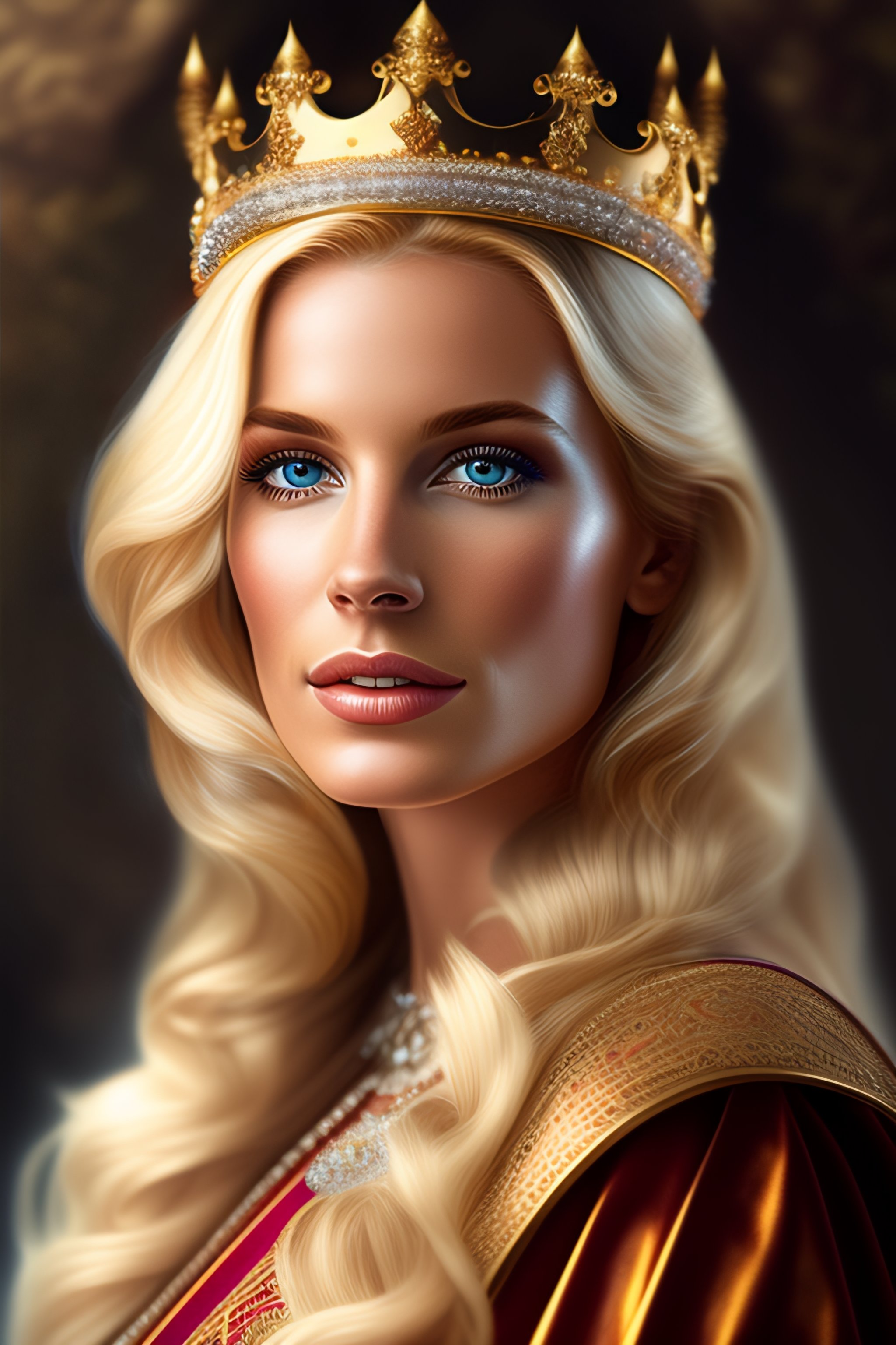 Lexica - Portrait of a blonde princess wearing a crown and a cloak ...