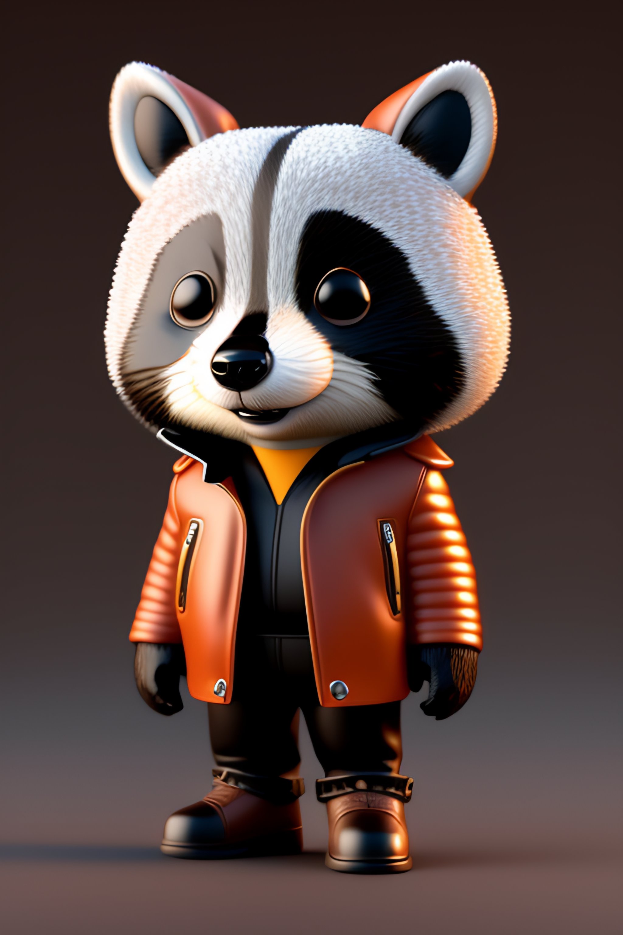 Lexica - Full body 3d octan render of funko pop Raccoon in a leather jacket