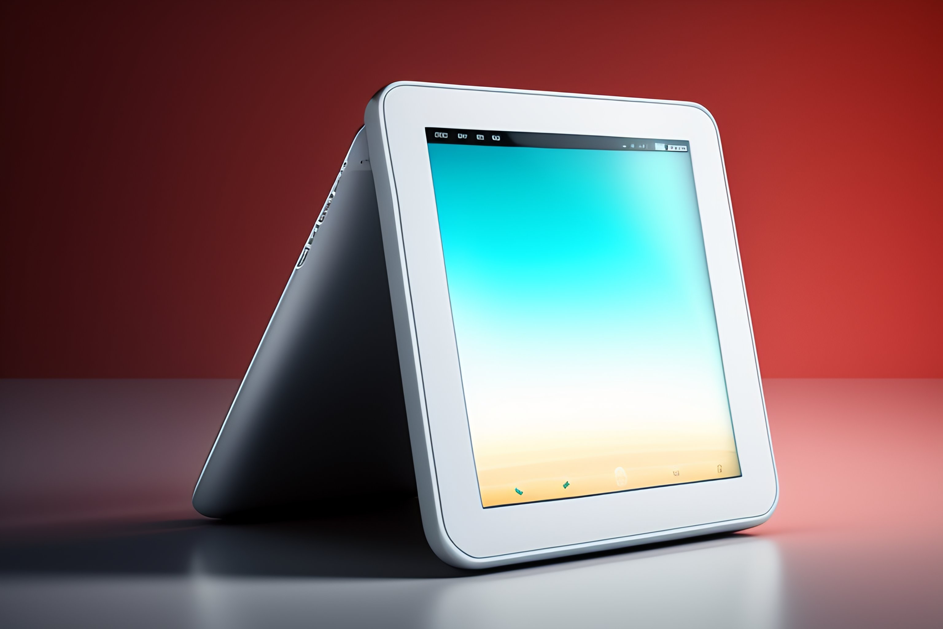 Lexica - Front view, tablet computer with white screen on white background.