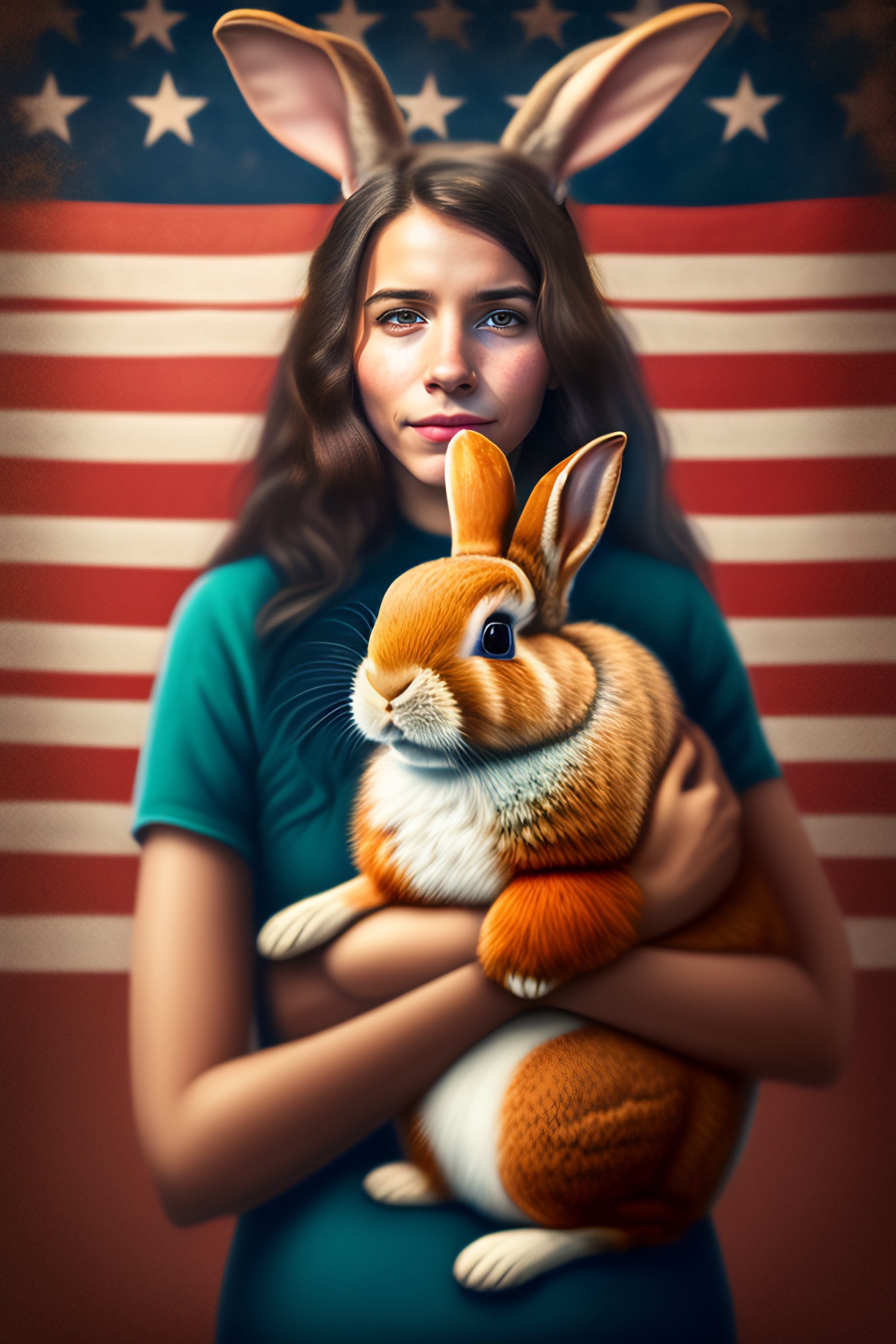 Lexica - A portrait of a cute rabbit crying. A human is standing next ...