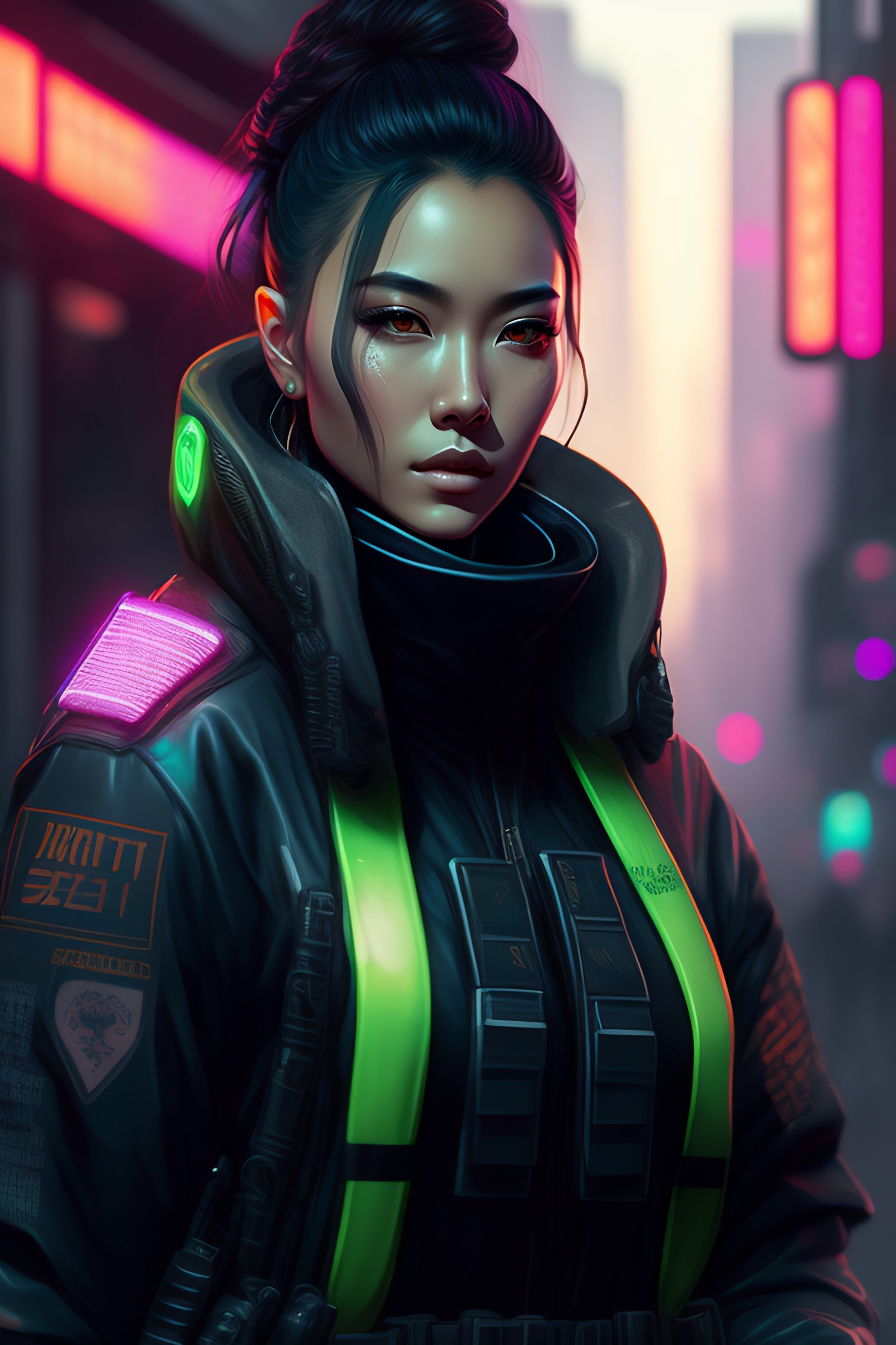 Lexica - Detailed portrait neon female swat officer, cyberpunk ...