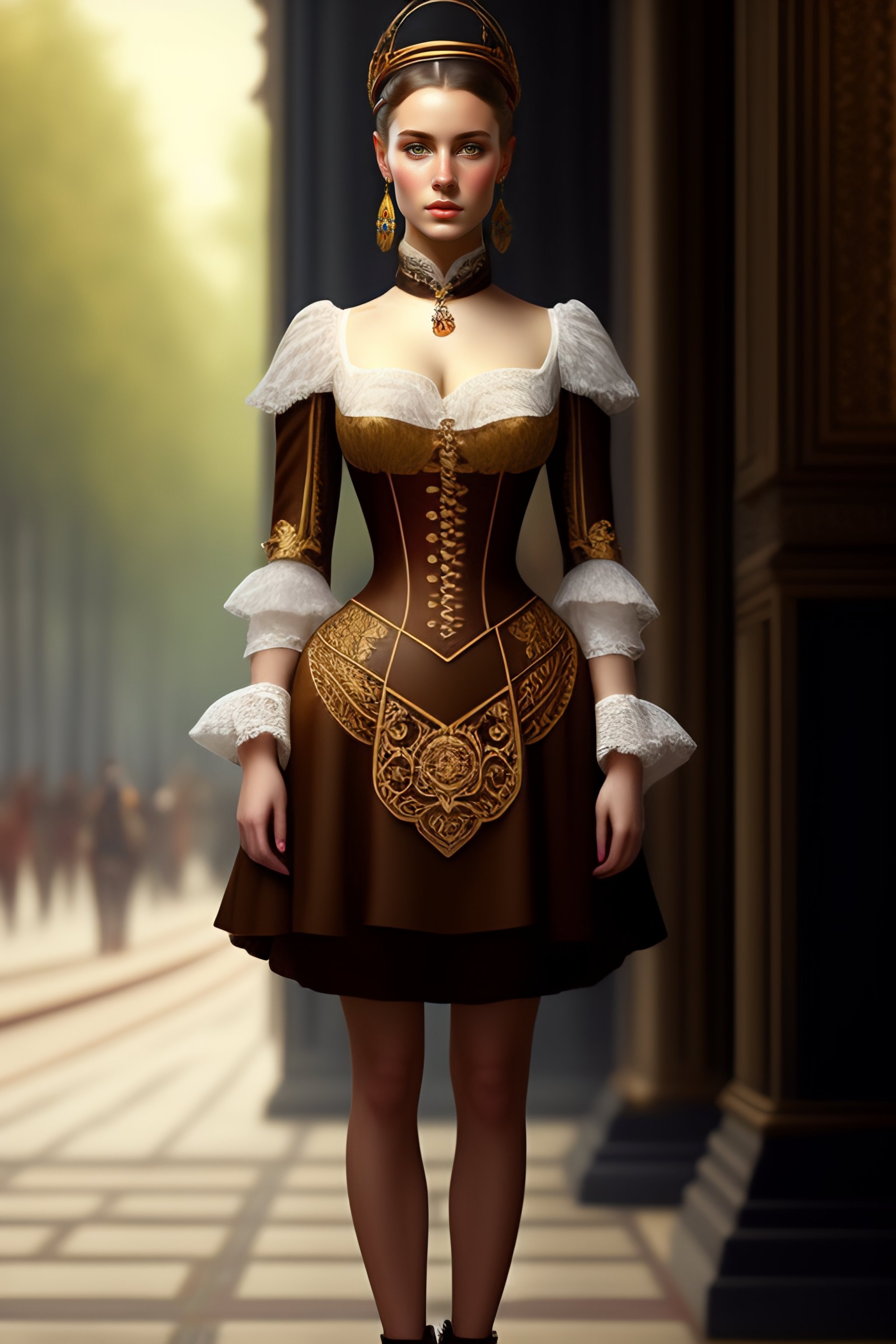 Lexica - Russian girl, realistic detailed, beautiful gorgeous, steampunk  dress, proportional body, art by Jean-Baptiste Camille Corot