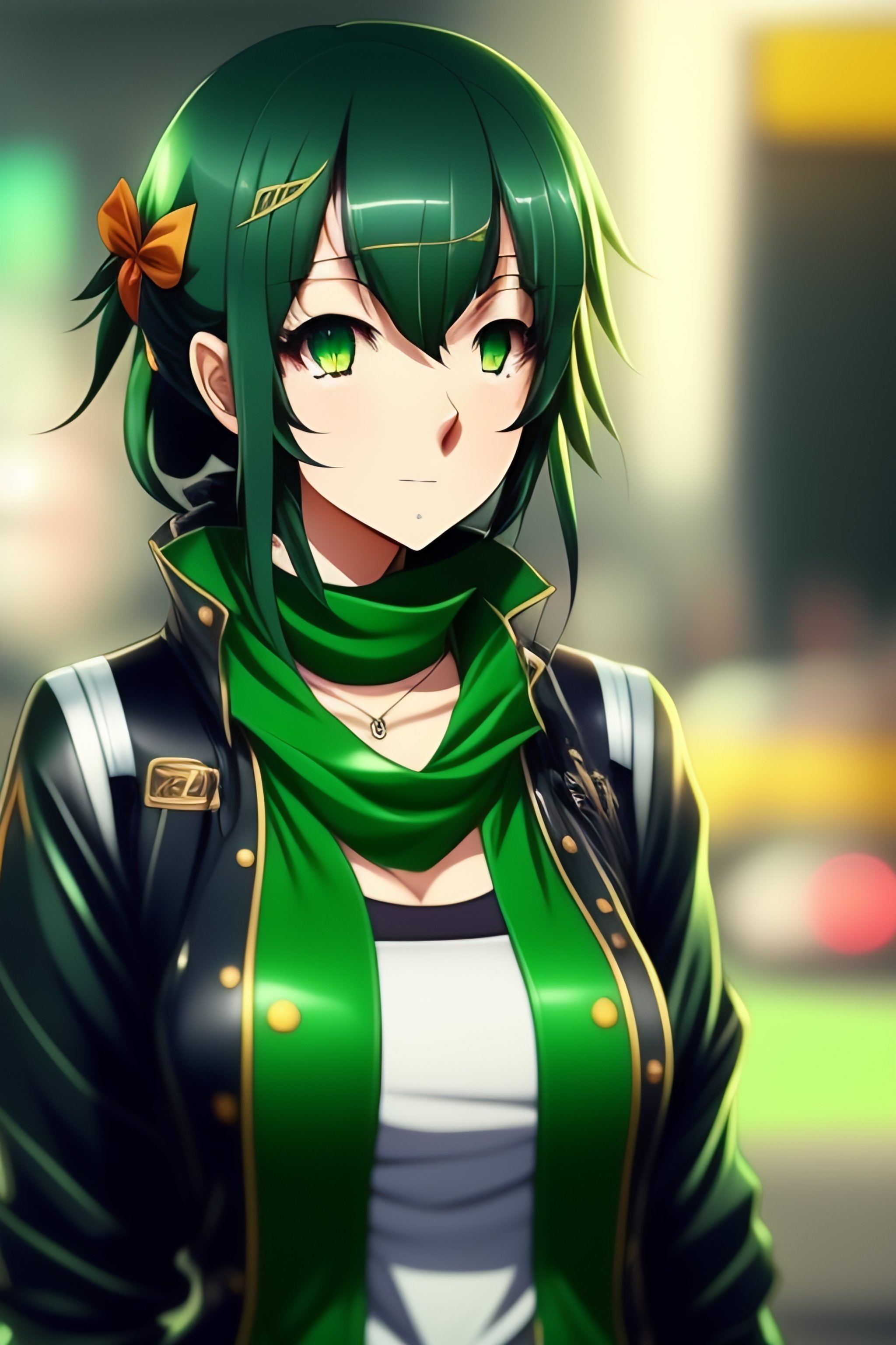 Lexica Cute Anime Girl Green Eyes Green And Black Hair Ahoge 