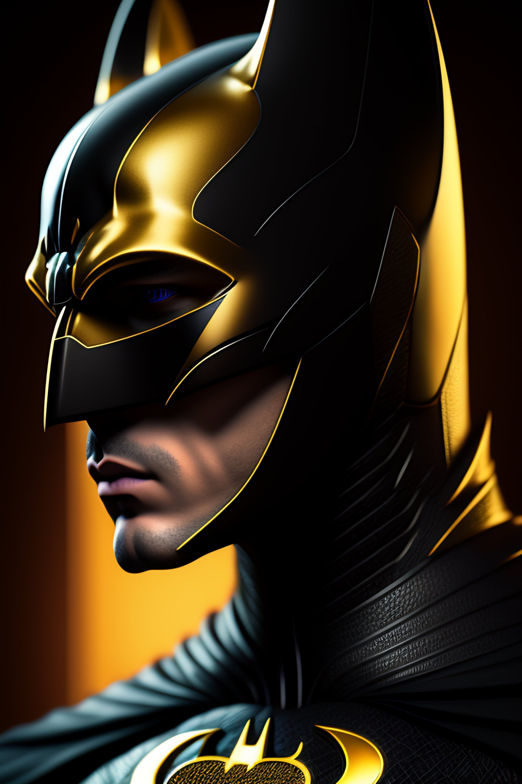 Lexica - 3d 8k, ultra realistic goddess closeup profile portrait batman  film character. beautiful intricately detailed black mask with golden  details