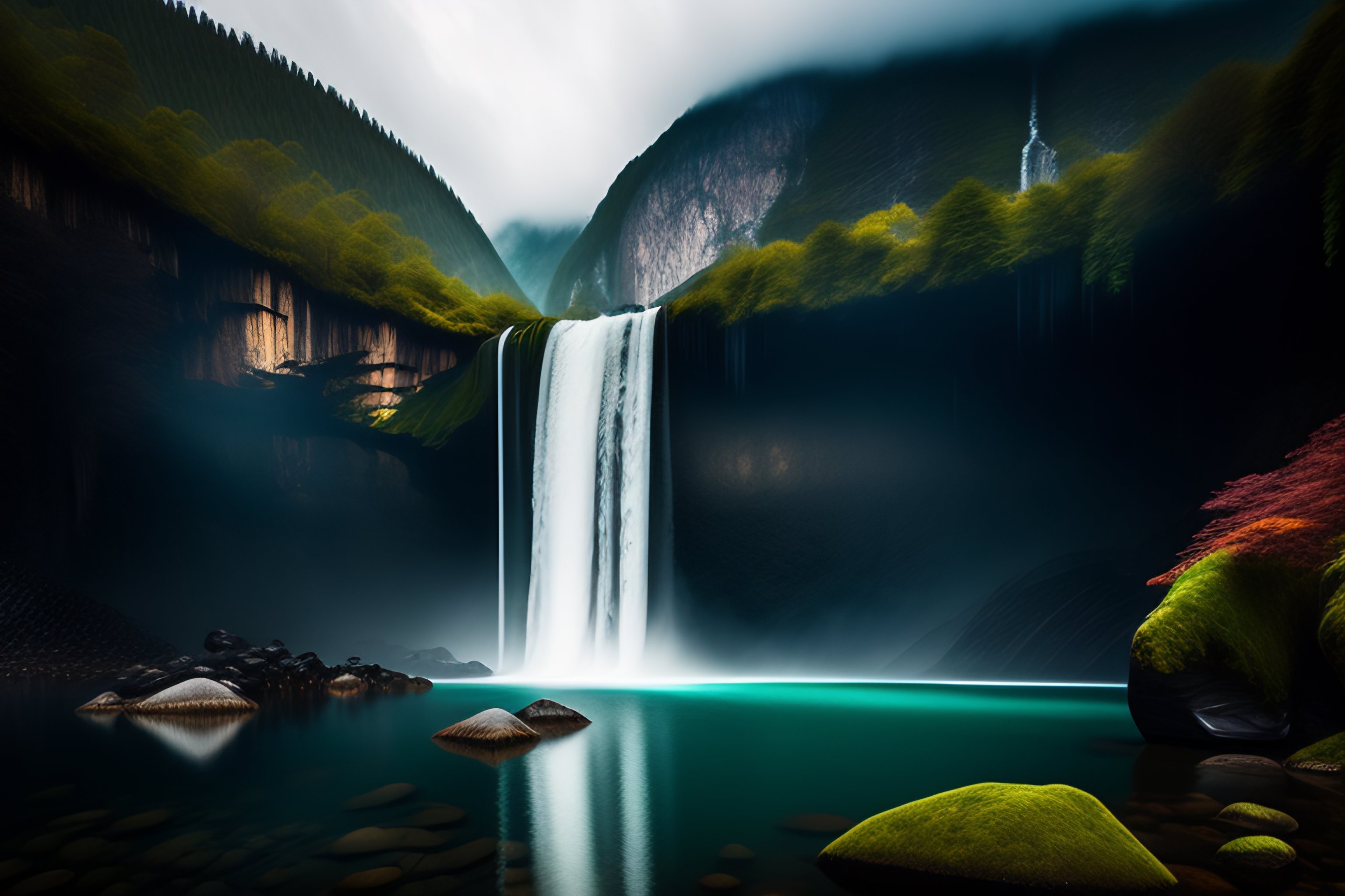 Lexica - Dark gloomy waterfall