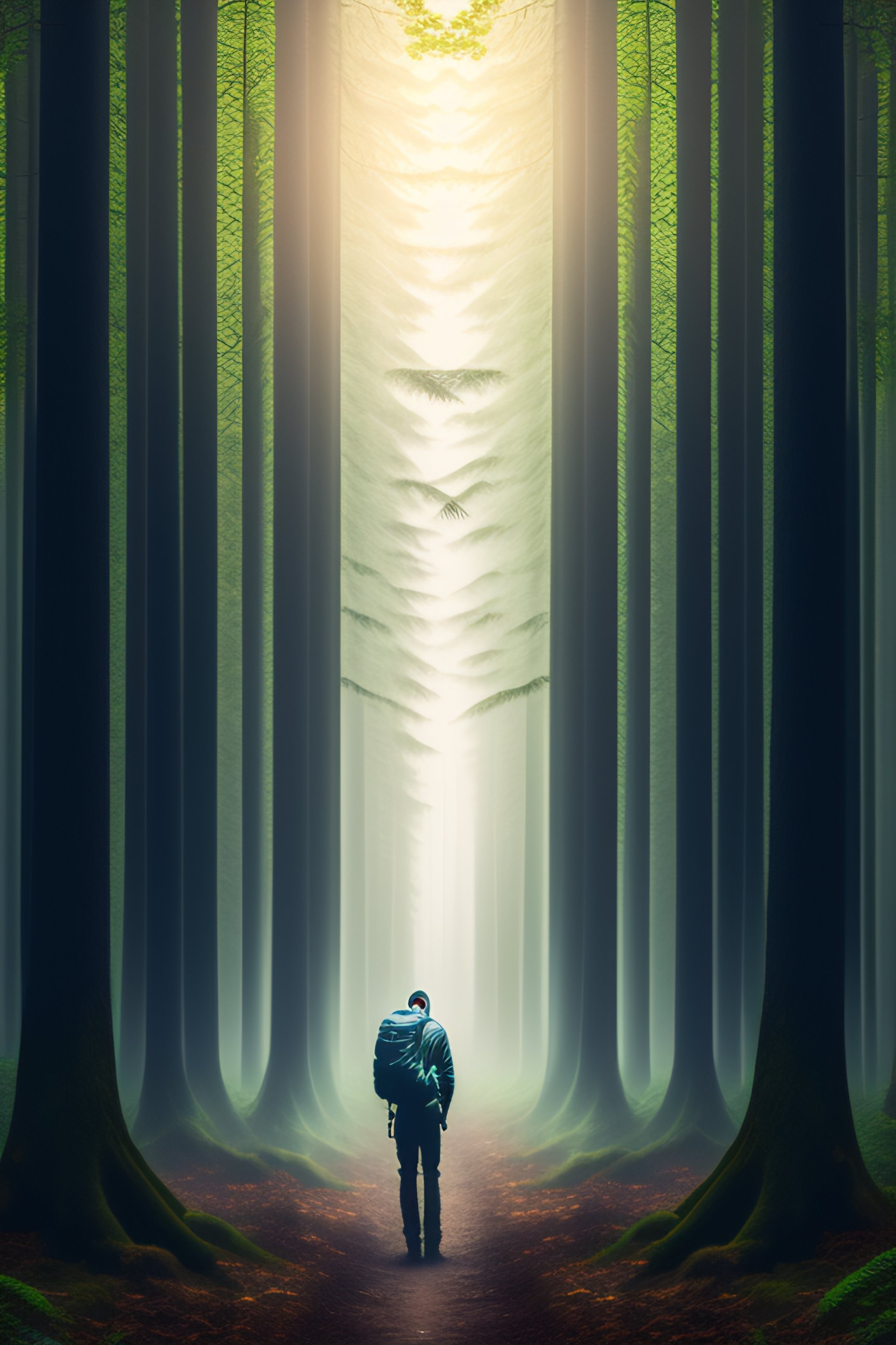 Lexica - Man from back side, arms strait up in prayer, in a forest of ...