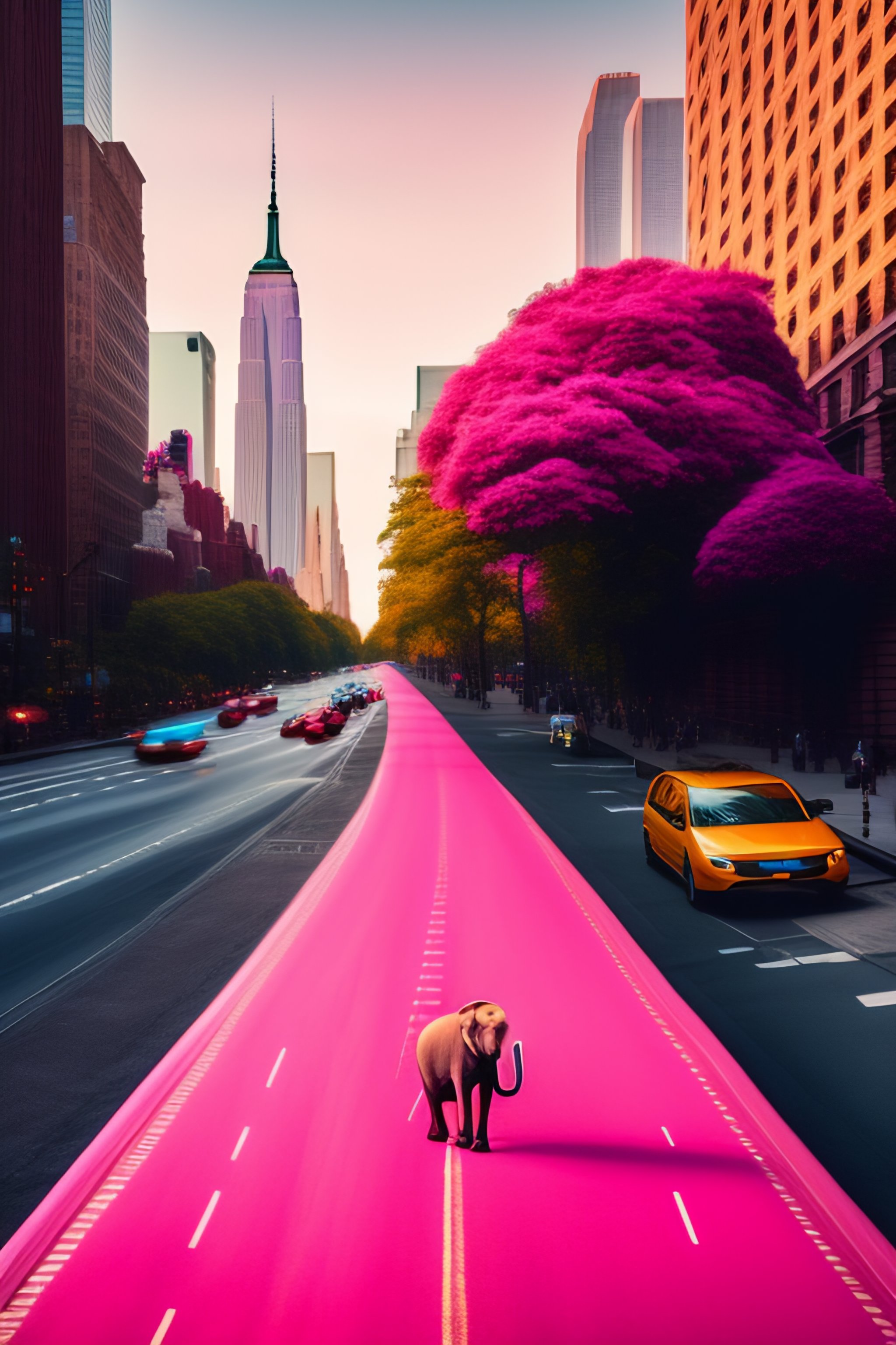 Lexica - The road ahead where a pink elephant wearing sunglasses that ...