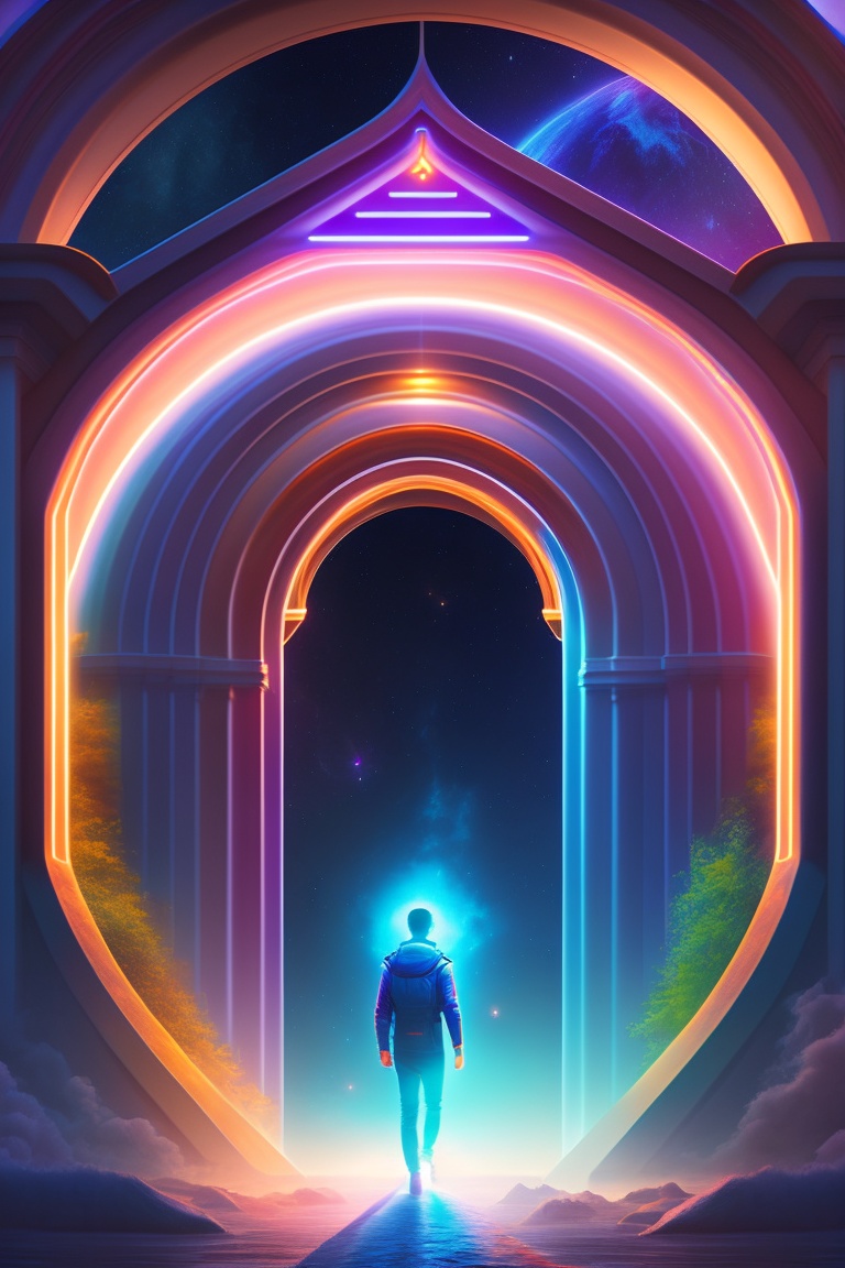 Lexica - Alex stepping through the portal, with a mesmerizing glow ...