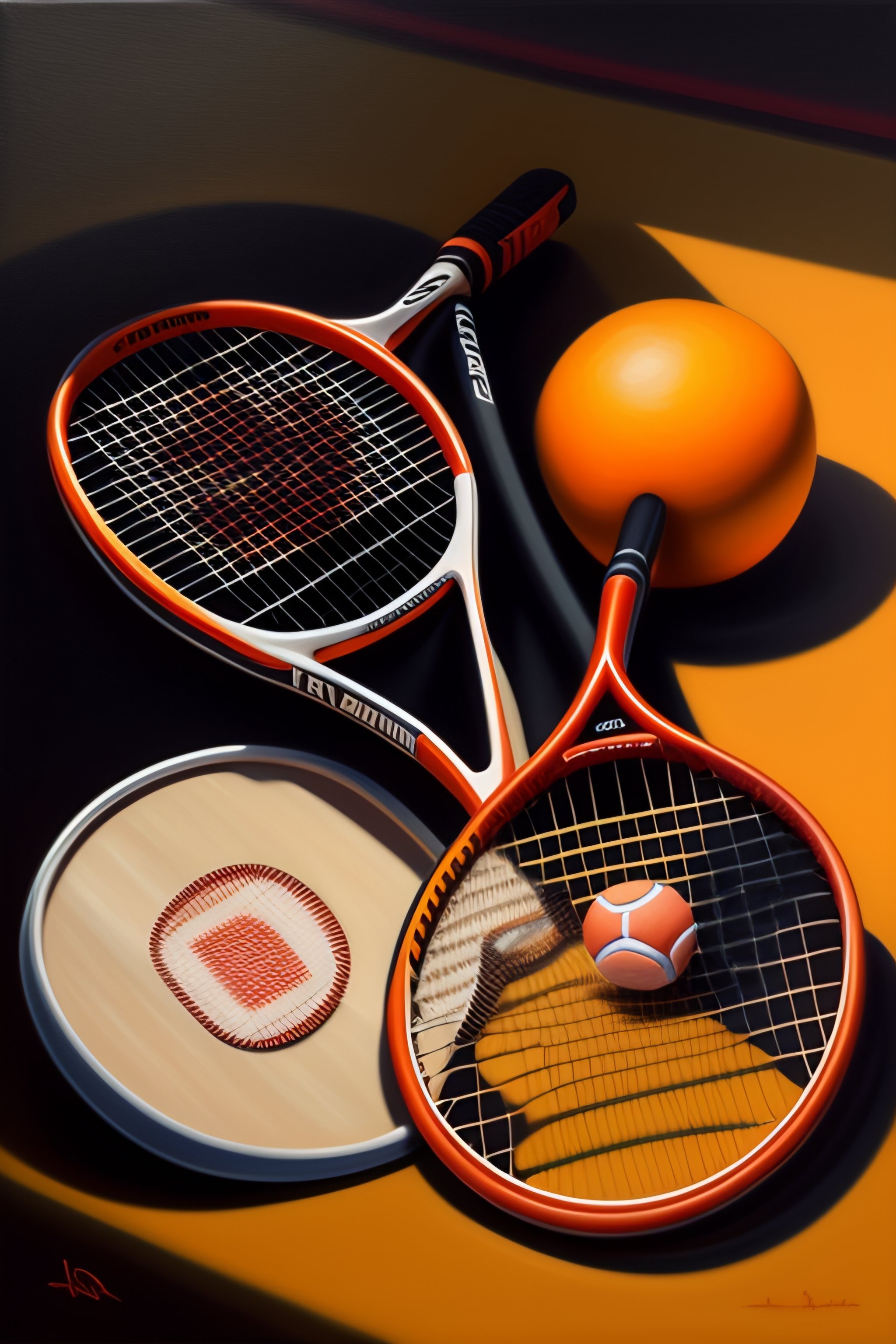 Lexica A pile of tennis rackets with broken strings oil painting