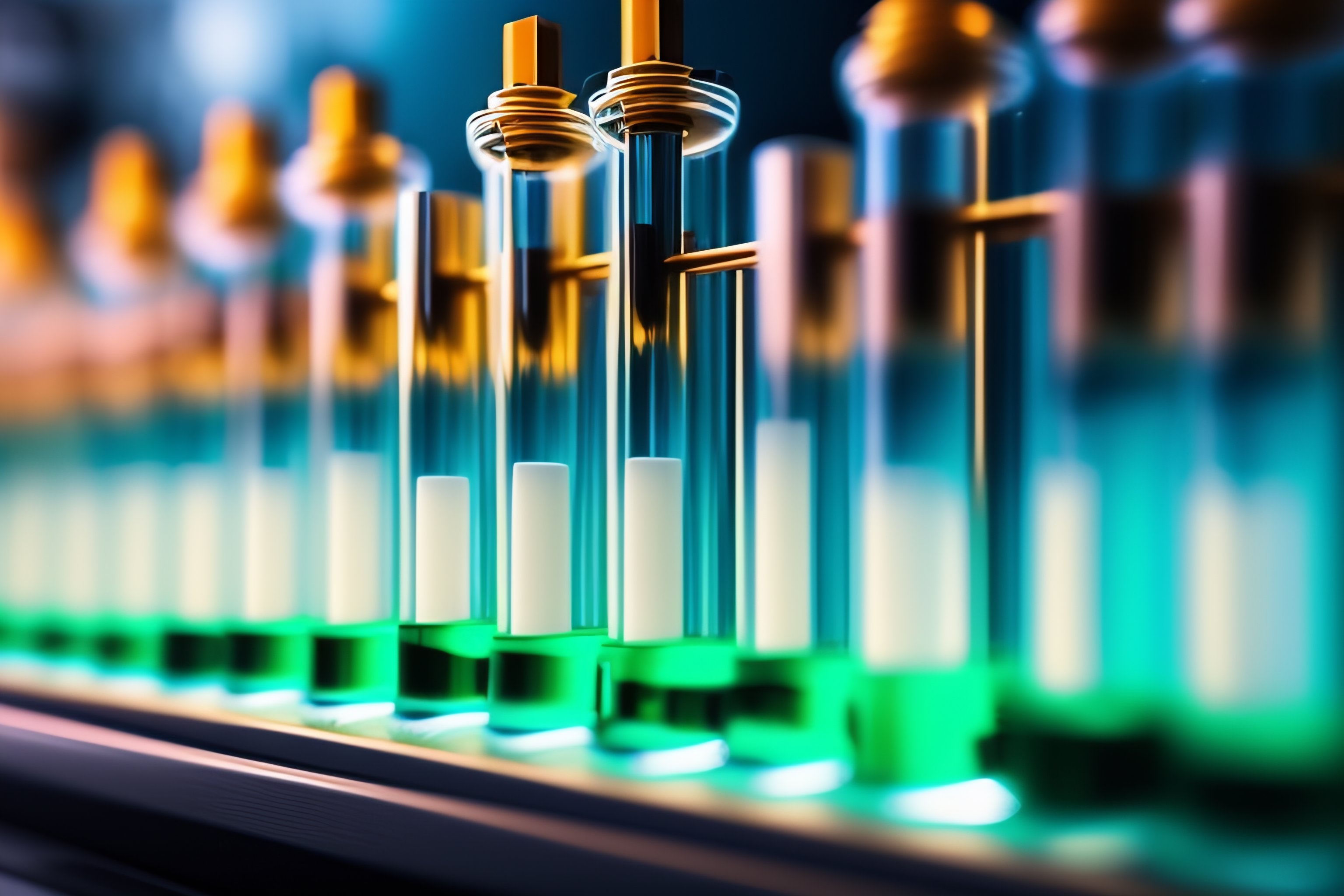Lexica - A computer full of code strings in a laboratory full of test tubes