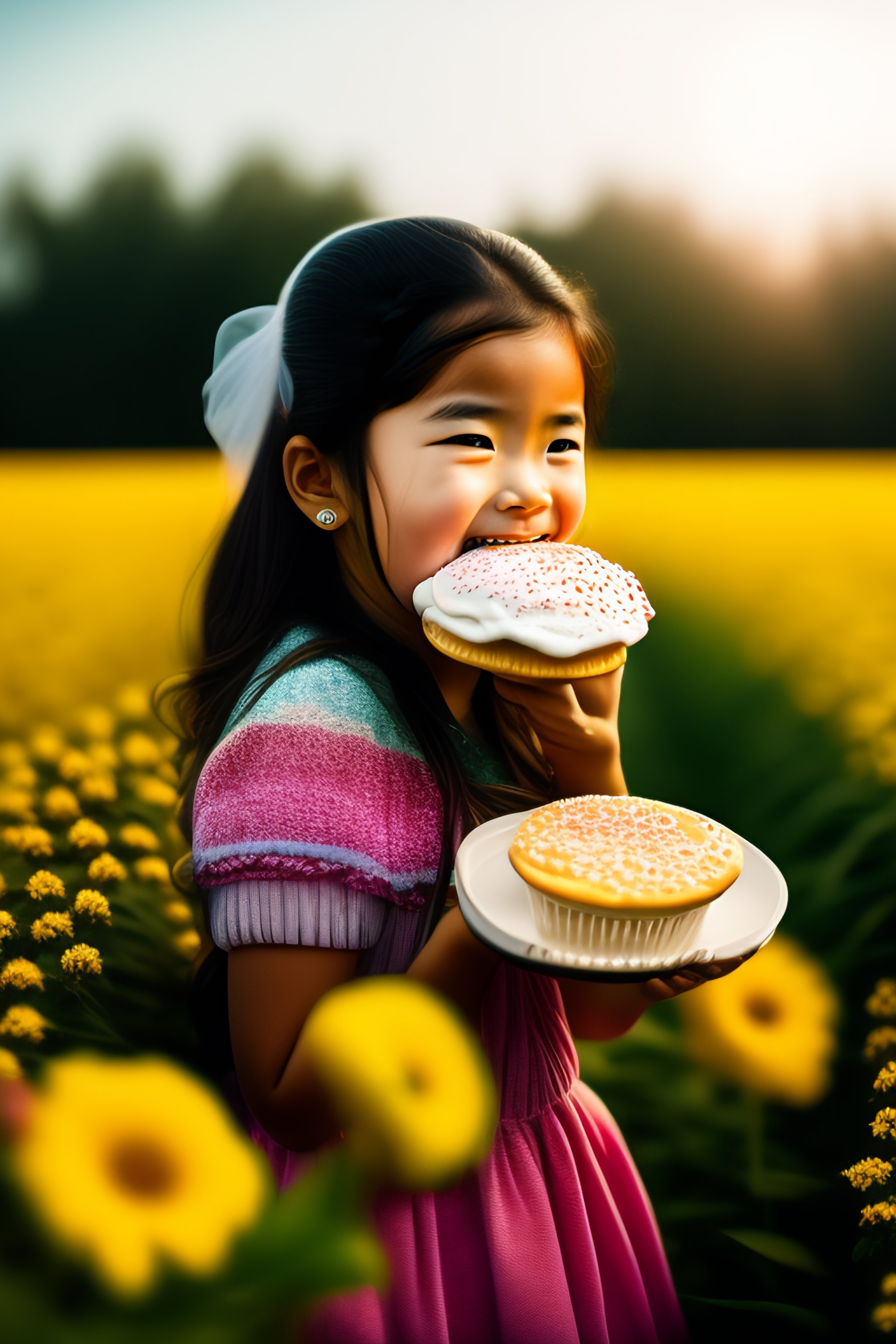 Lexica - Girl eating muffing in a suflower field