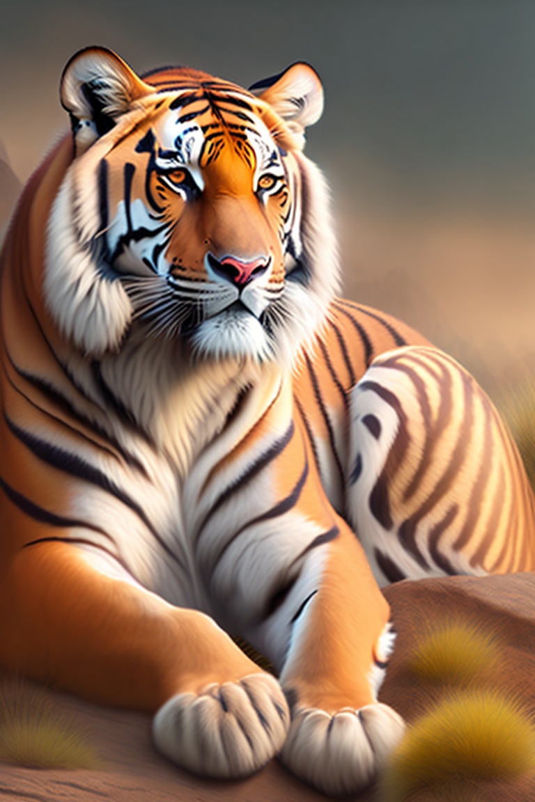 Lexica - Tiger sitting peacefully among the cows, purring