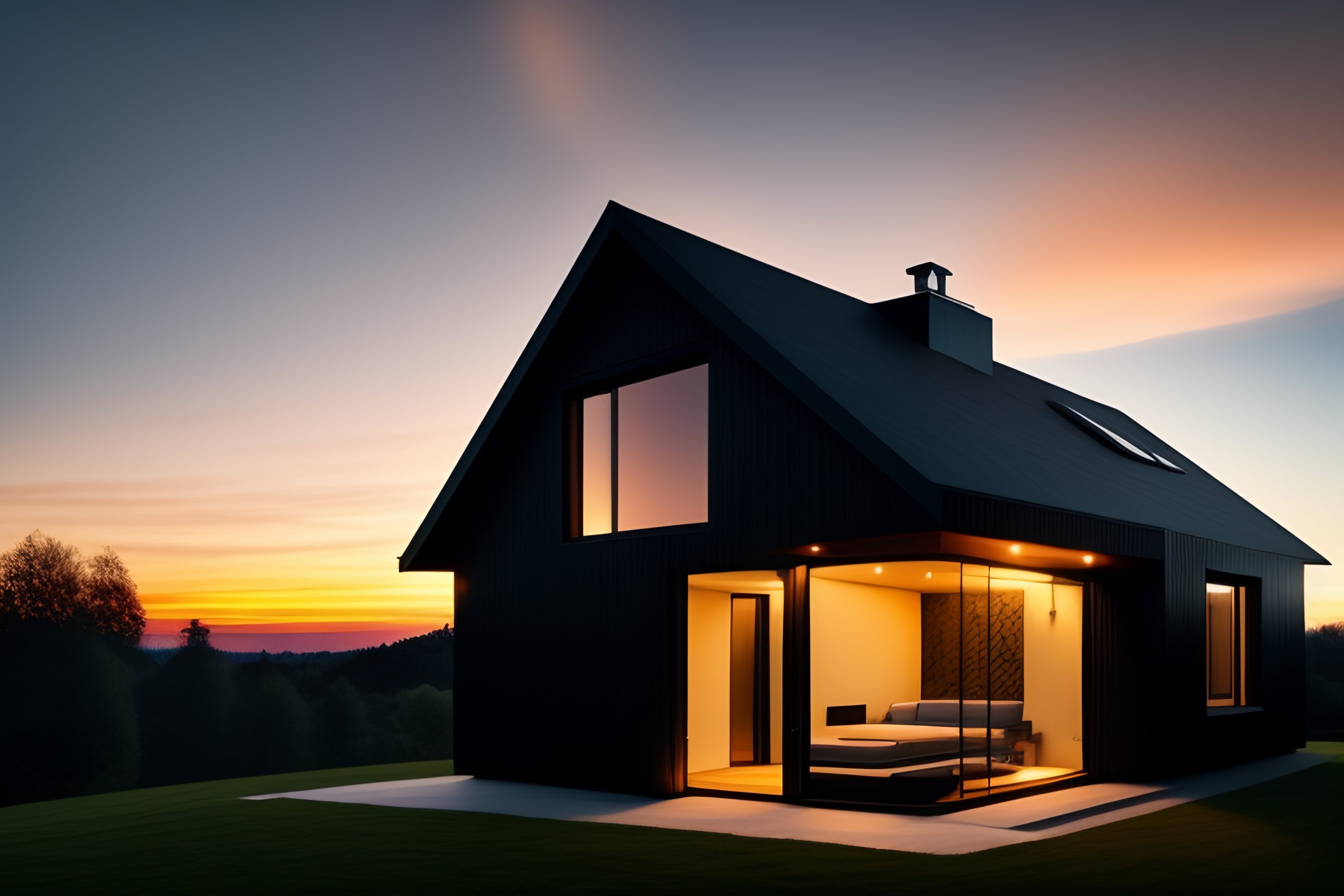 Lexica Small house black walls exterior sunset