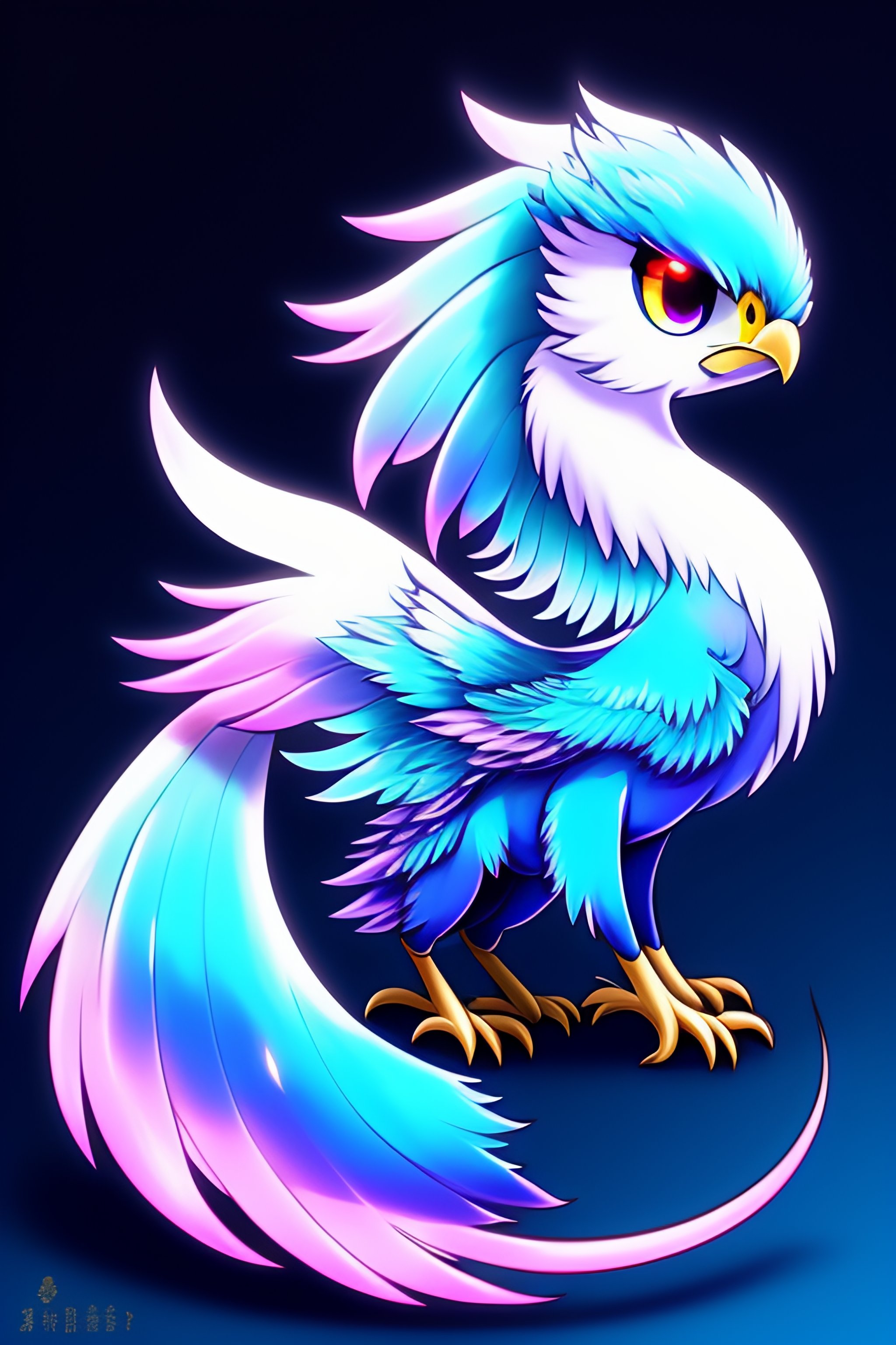 Lexica - A cute anime phoenix. It has large eyes and a black beak and ...