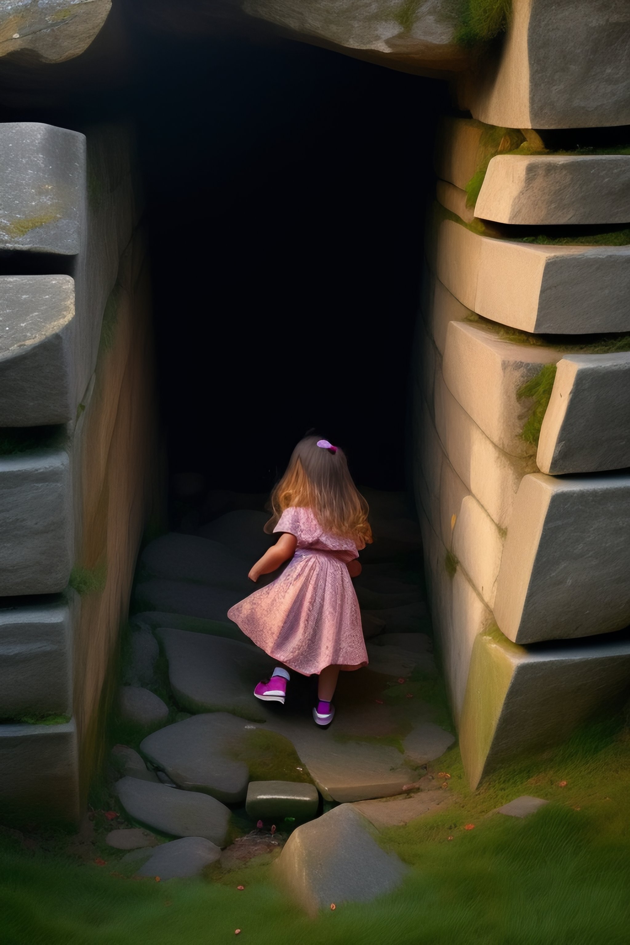 Lexica - A ghost girl climbing out of an old stone well, horror