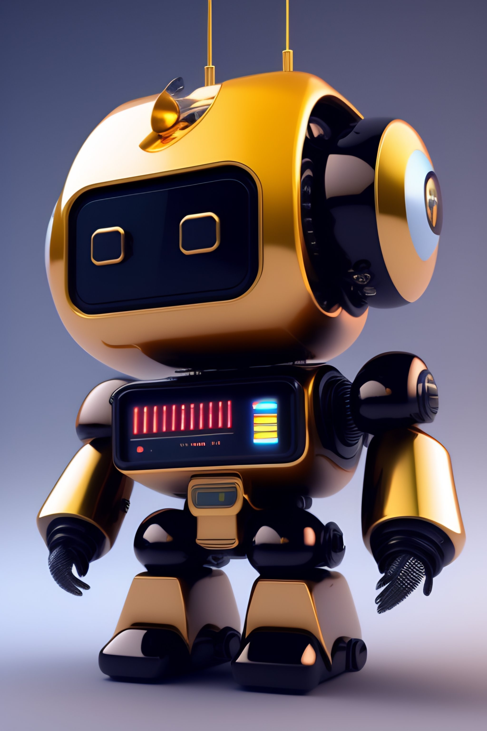 Lexica - A cute robot with a LCD screen for a face made from modular synthesizers, analog synthesizer robot, render