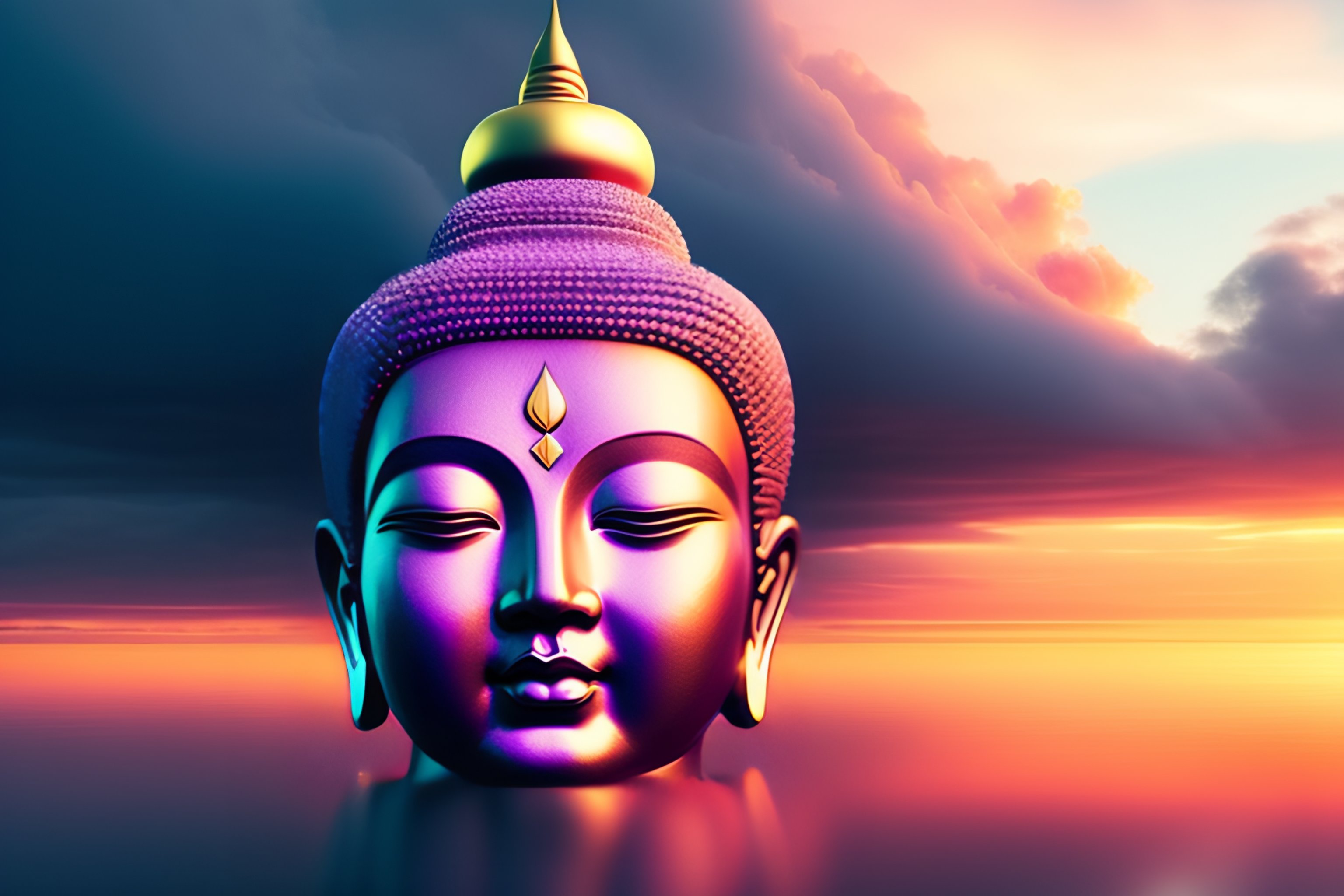 Lexica Pure image of Buddha head as cloud in cloudy sky with sunset