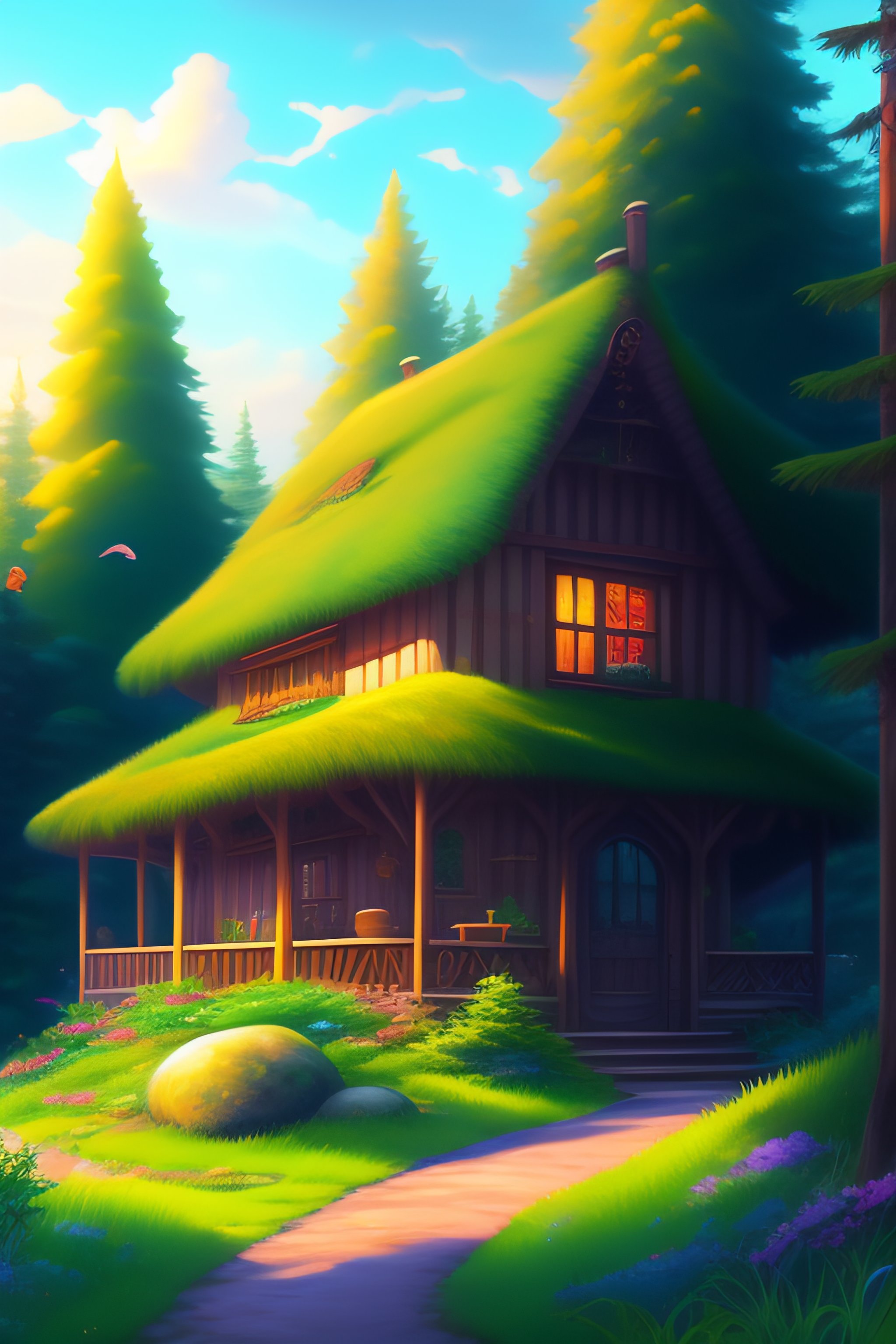 Lexica Cluttered house in the woods, anime, oil painting, high