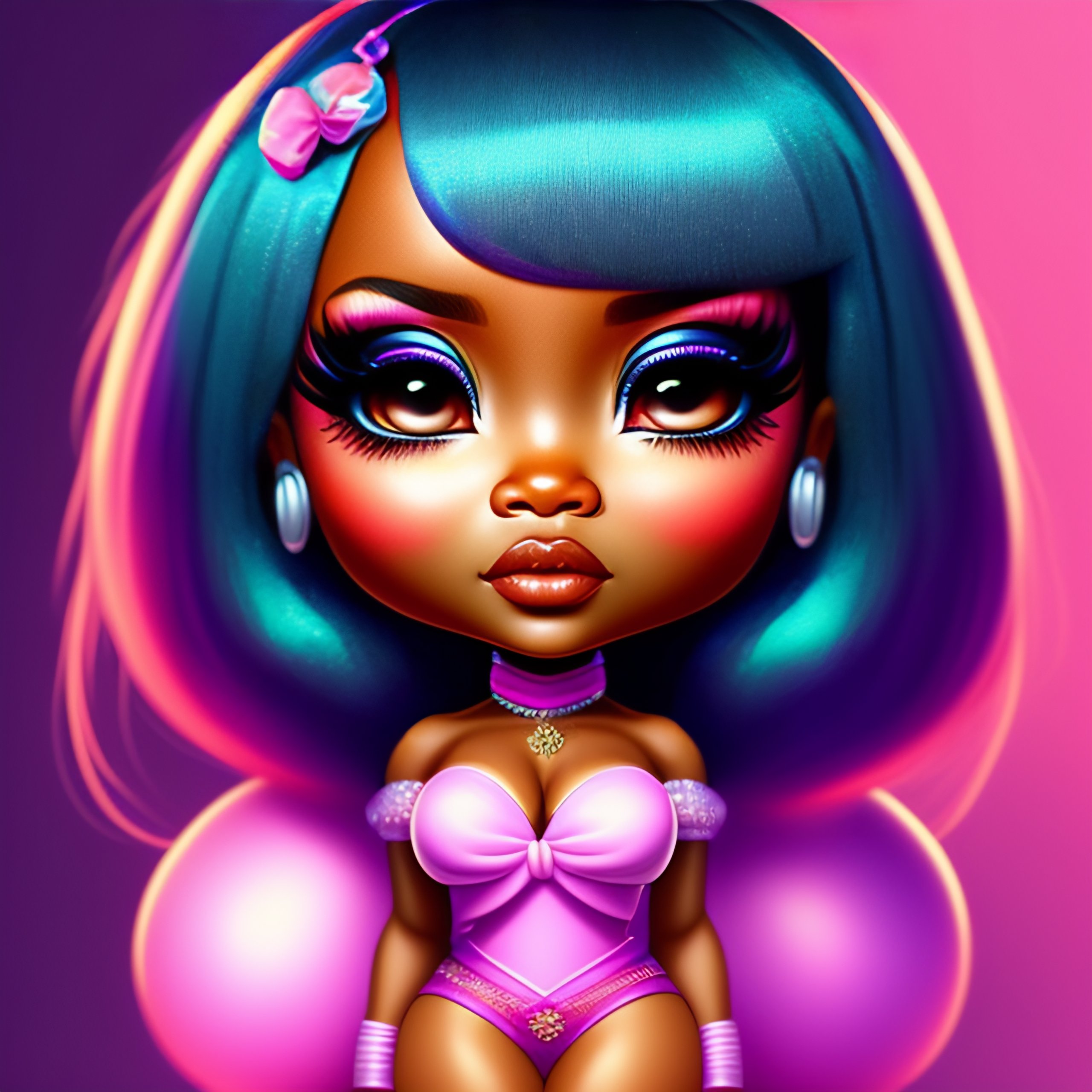 Lexica - Chibi Nicki Minaj, happy, fantasy, Cute and adorable, big eyes,  super cute, stylish, illustration, extremely detailed, image size:2560x2560