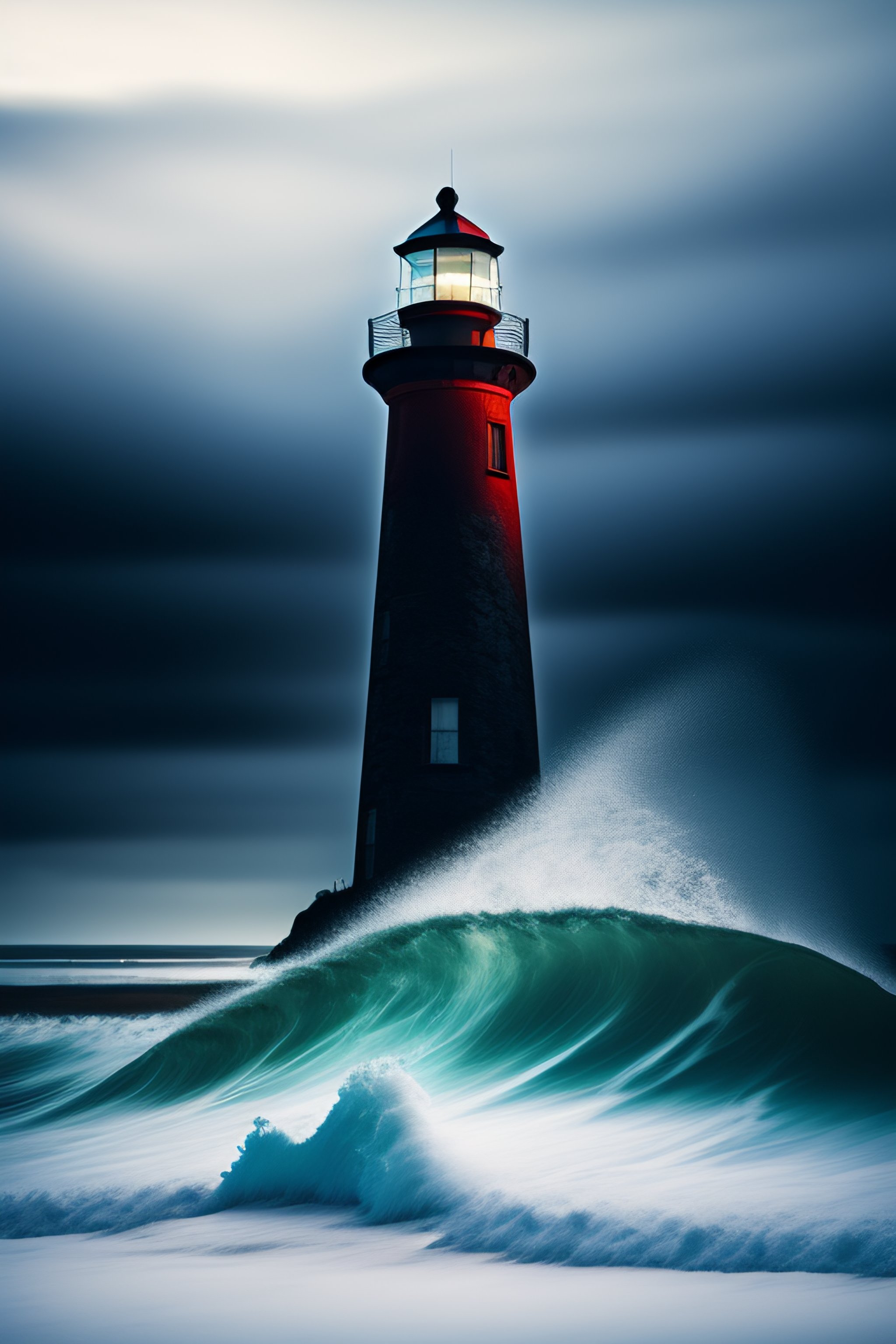 Lexica - Analog photo of realistic lighthouse on island, winter, night ...