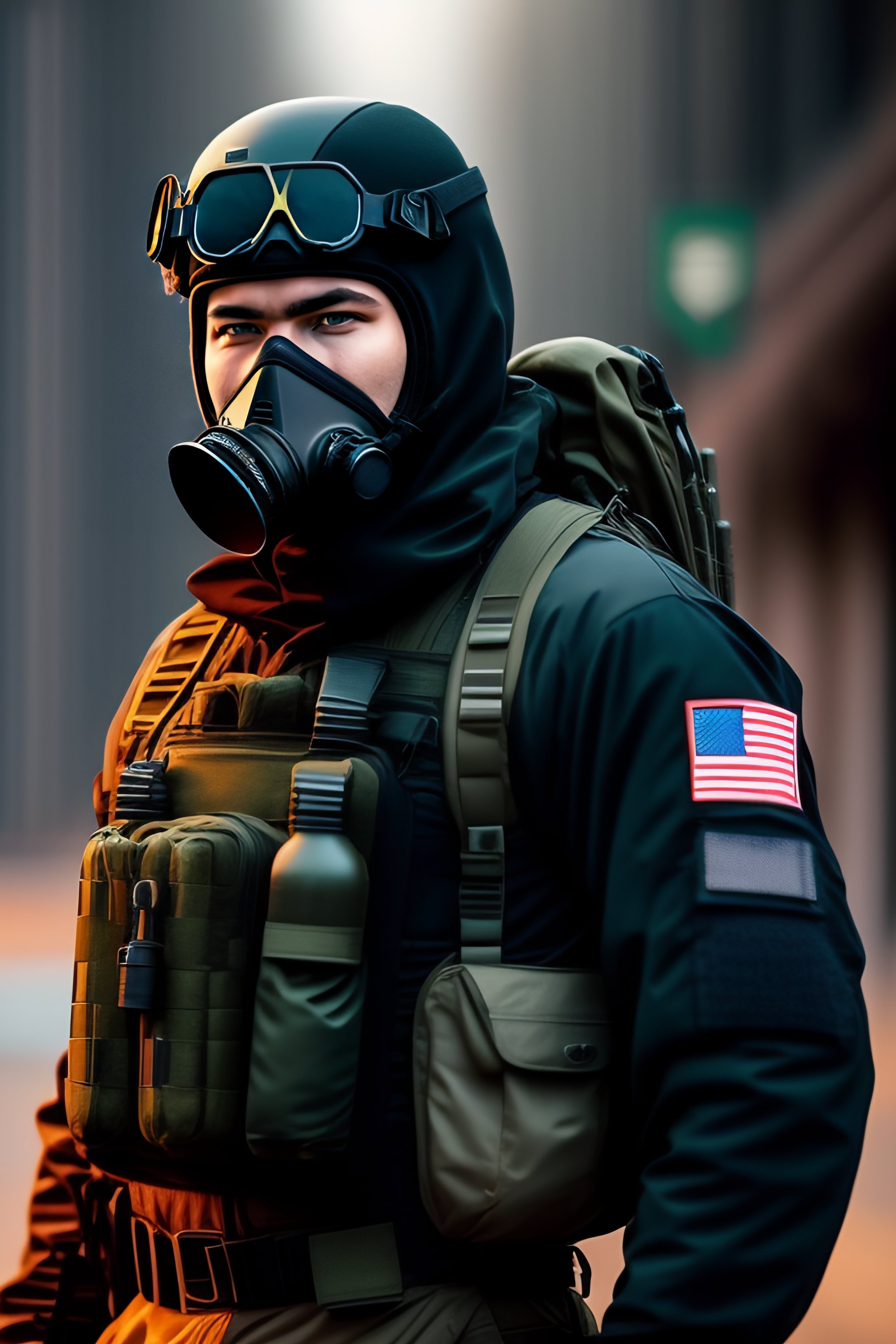 black gas mask soldier