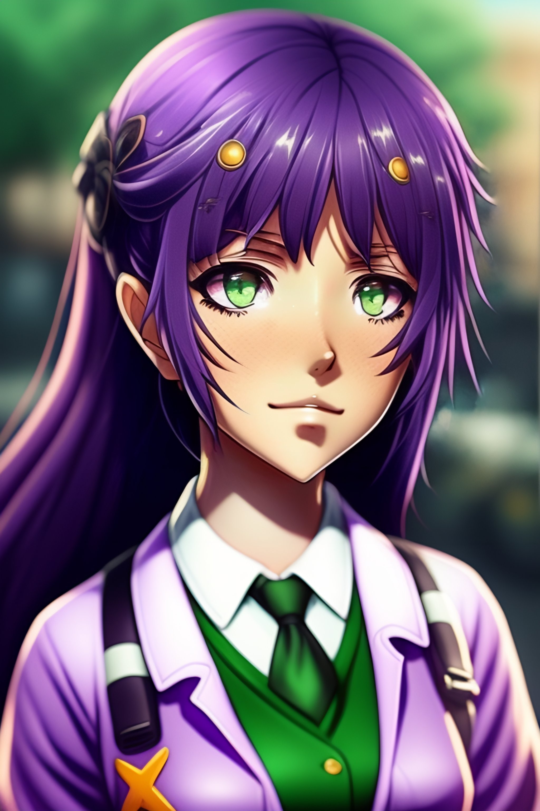Lexica Schoolgirl With Purple Hair Green Eyes In School Clothes Manga Style 