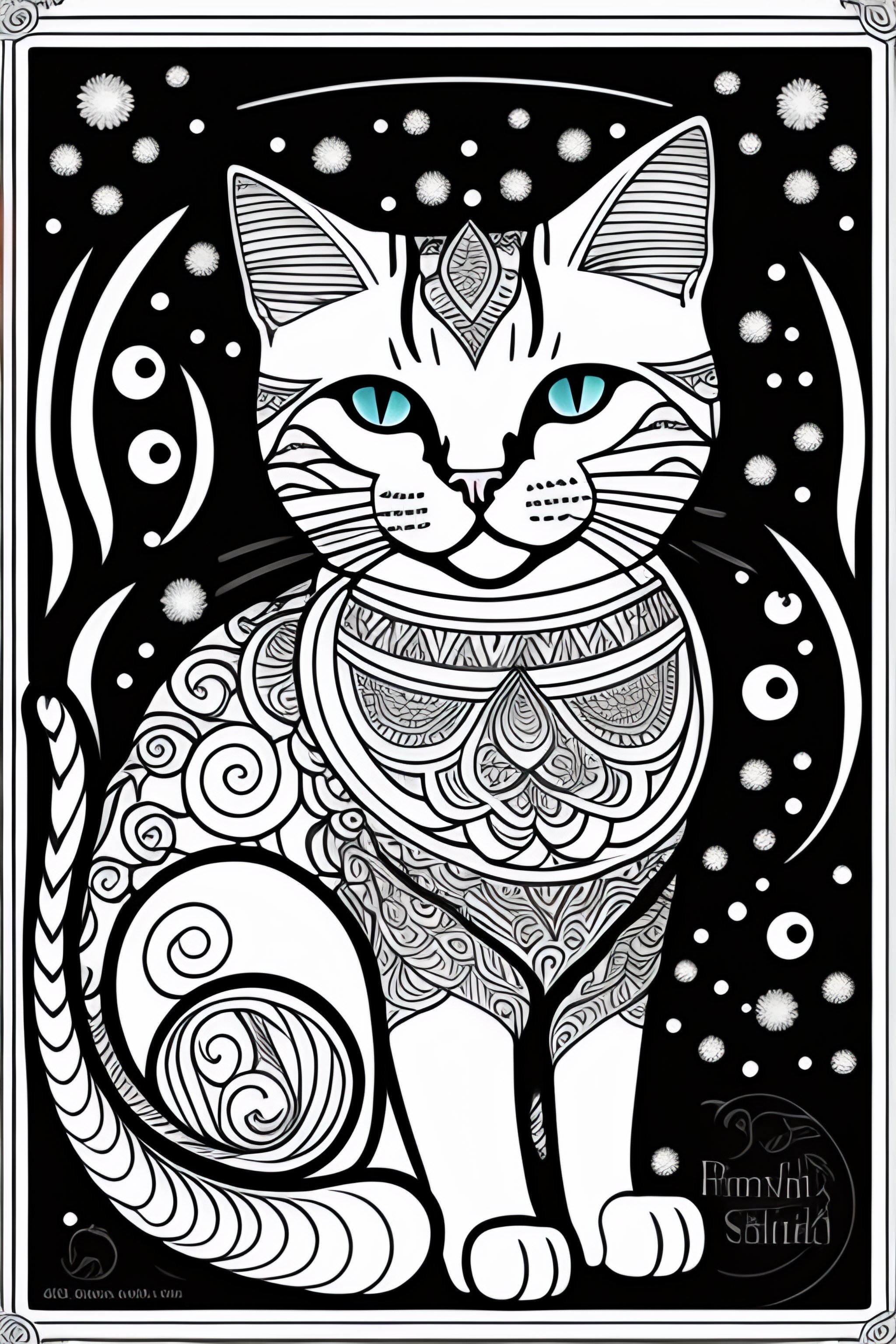 Lexica - Cat style coloring book for kids , outline art, drawing, sketch,  b&w, not overcrowded